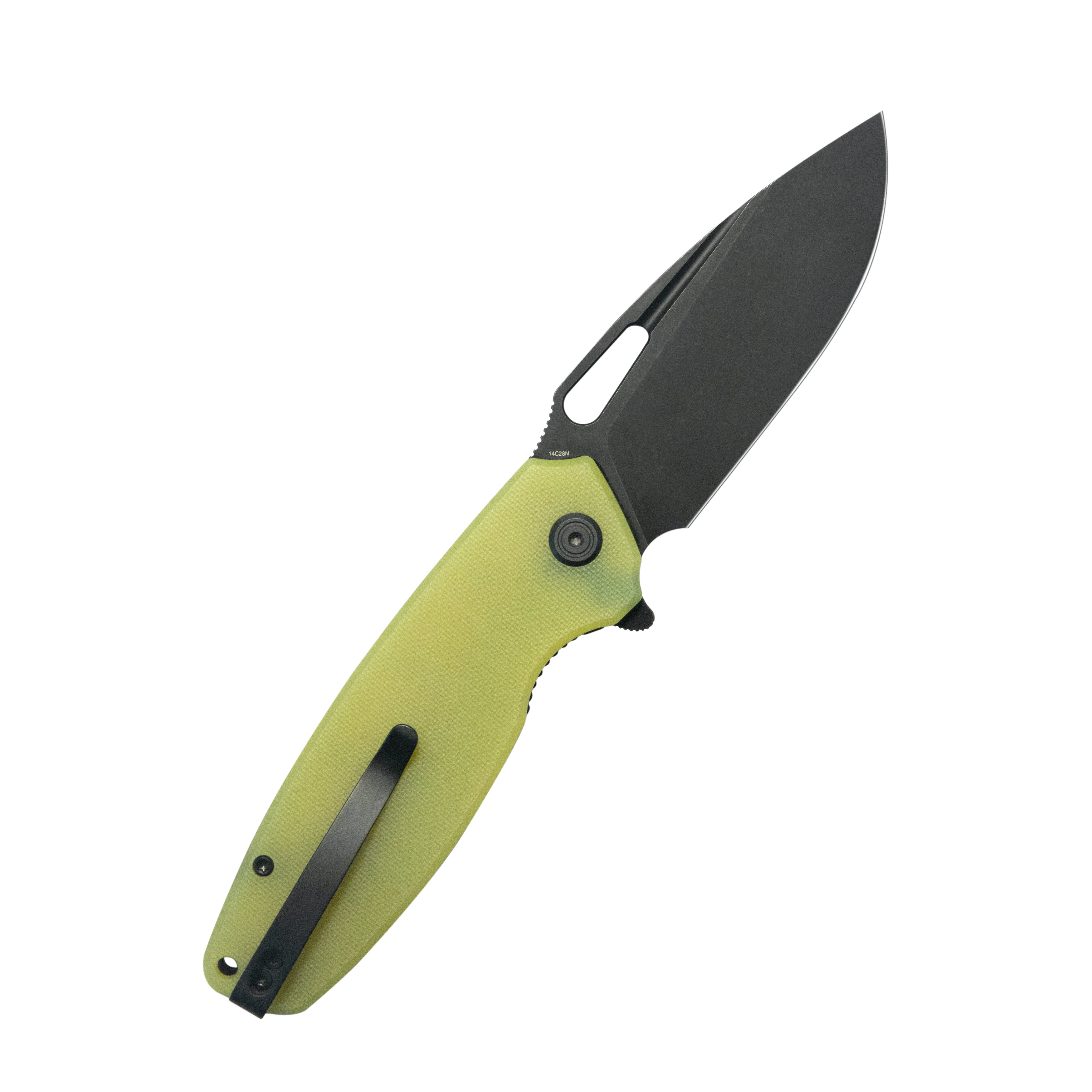 Tityus Liner Lock Flipper Folding Knife Yellow Handle 3.39" Blackwash 14C28N KU322Z