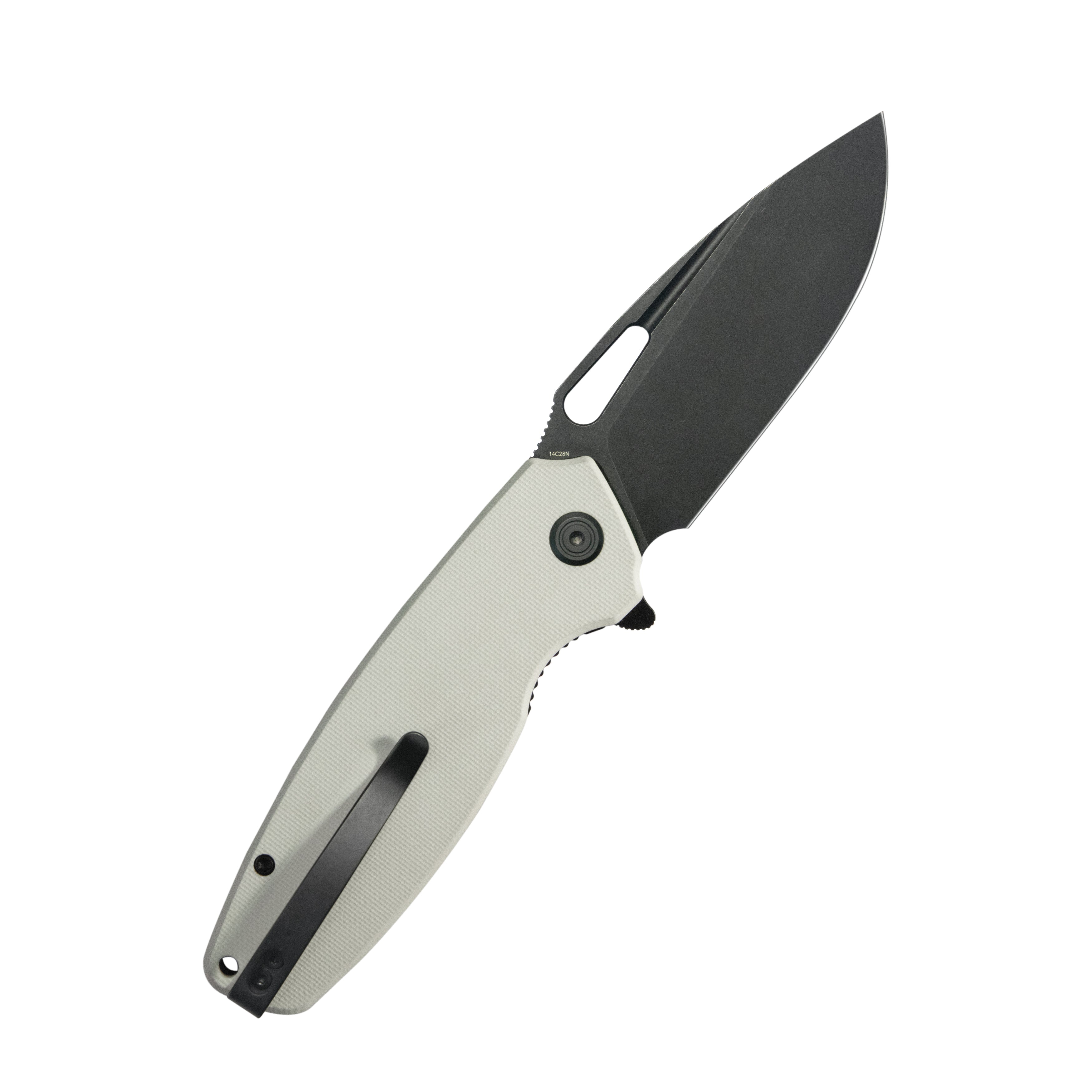 Tityus Liner Lock Flipper Folding Knife White Handle 3.39" Blackwash 14C28N KU322W