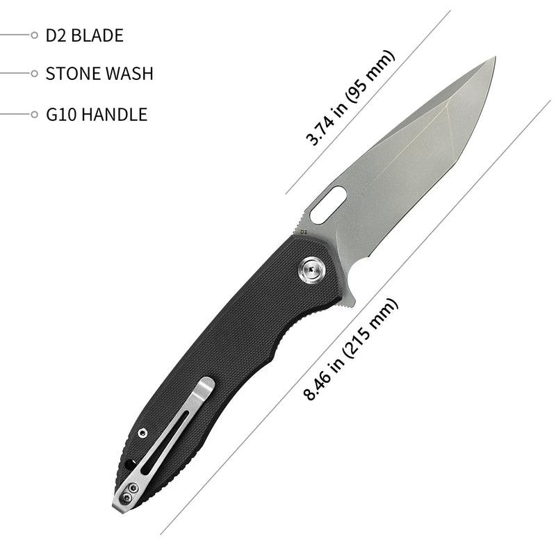 Darkness Liner Lock Flipper Knife Black G10 Handle 3.74" Beadblast D2 Blade KU003A
