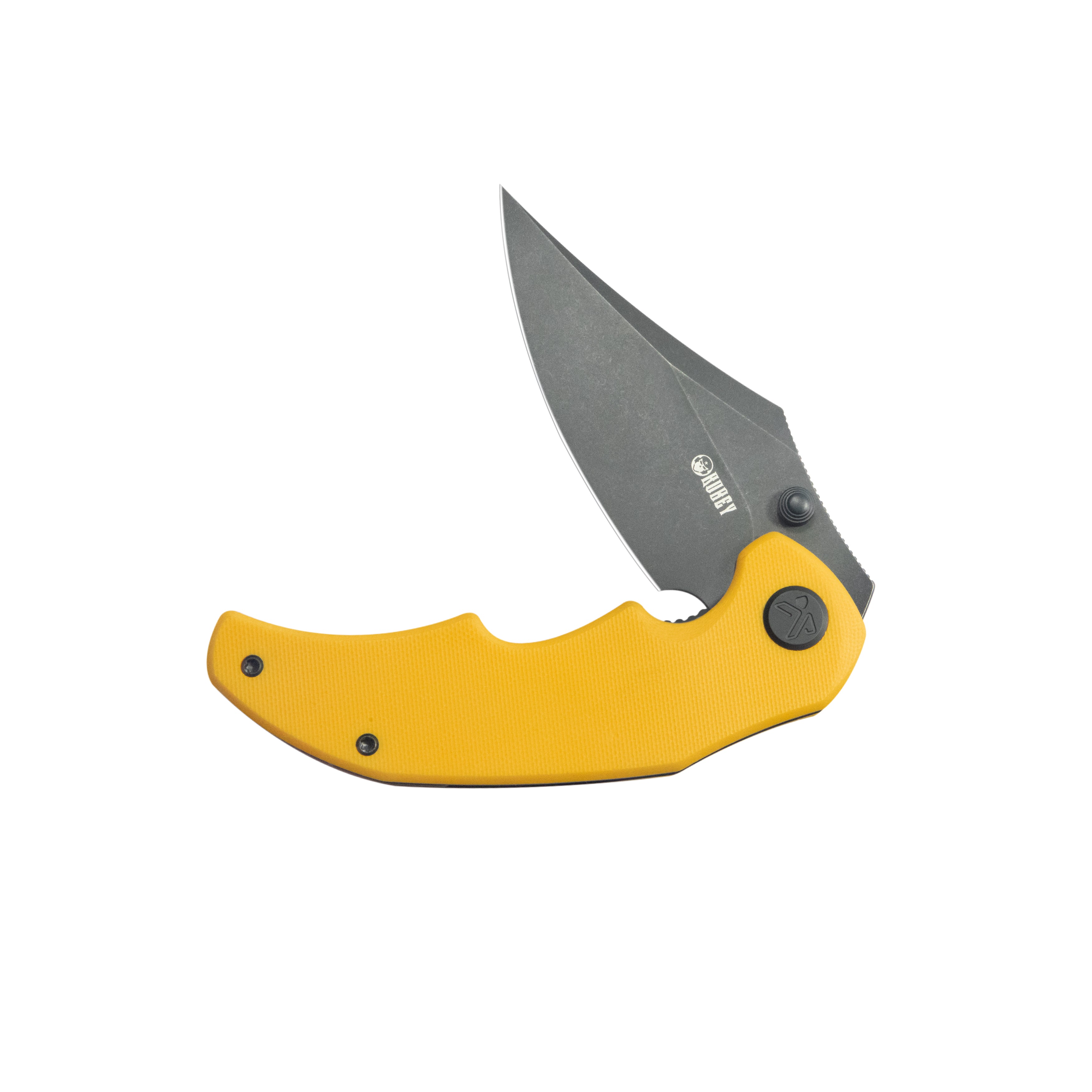 Kubey Ceto Flipper Camping Folding Knife Yellow G-10 Handle 3.46" Blackwash 14C28N Blade KU181G