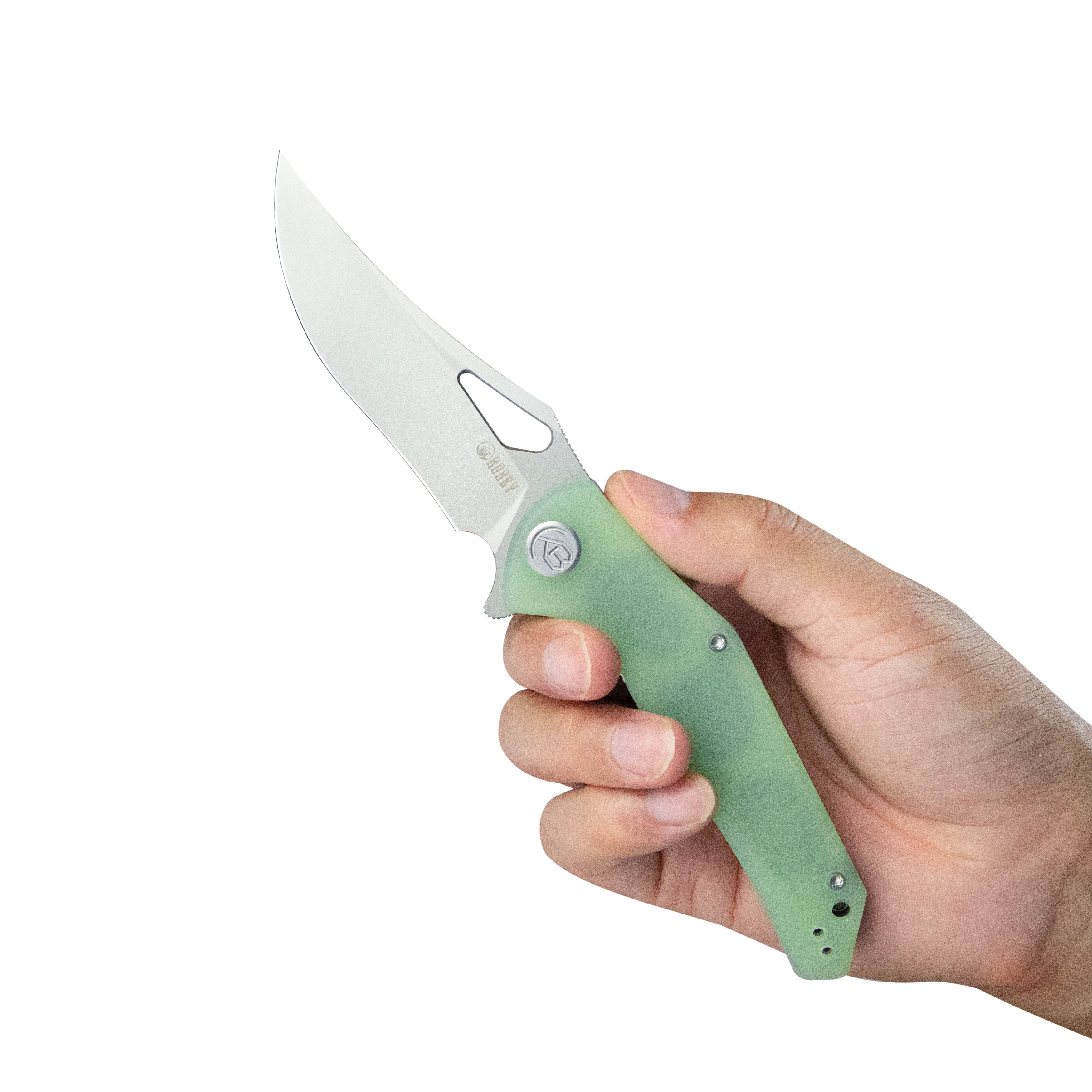 Kubey Phemius Liner Lock Folding Pocket Knife Jade G10 Handle 3.66" Sandblast 14C28N KU149D