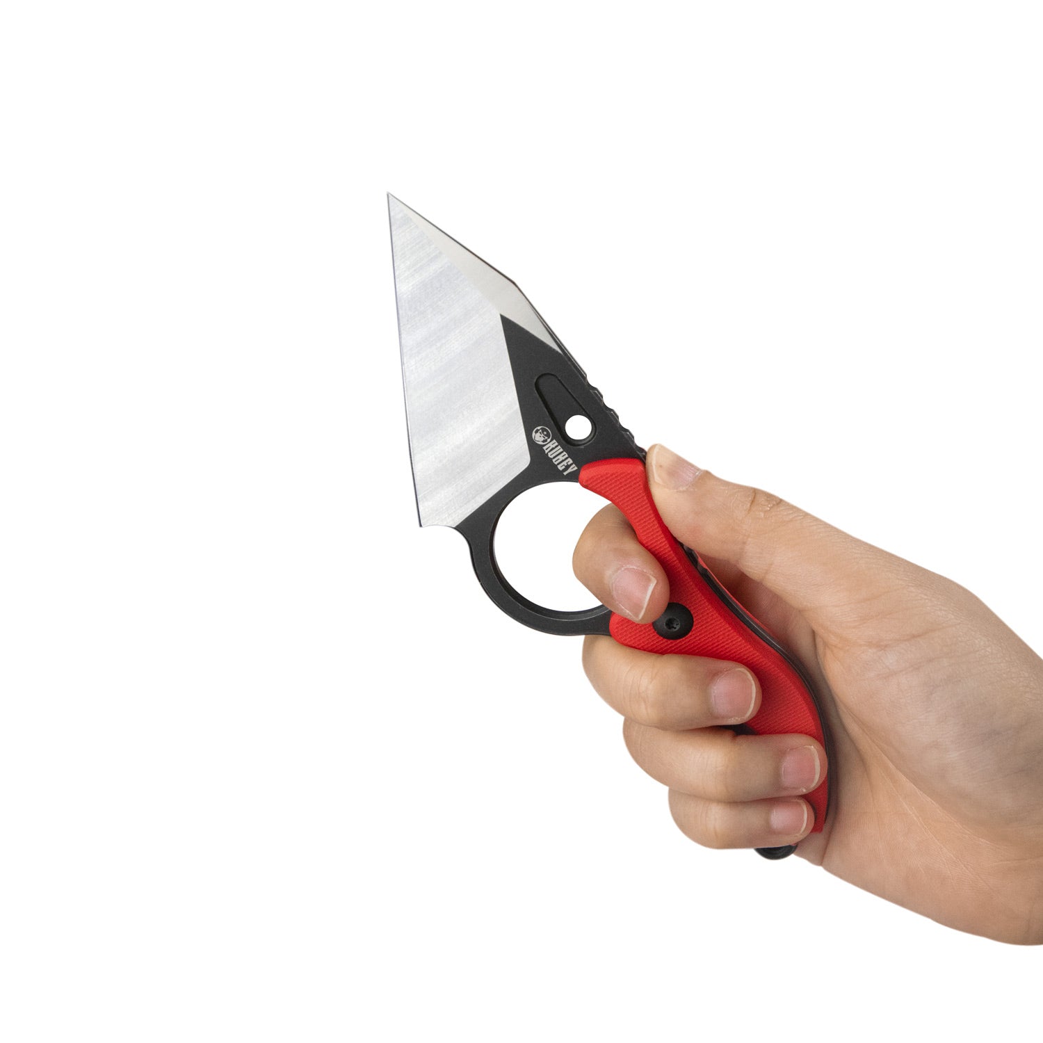 Hippocam Fixed Blade Knife Finger Ring Red G10 Handle 2.36" Satin and Blackwash D2 Blade KU166D