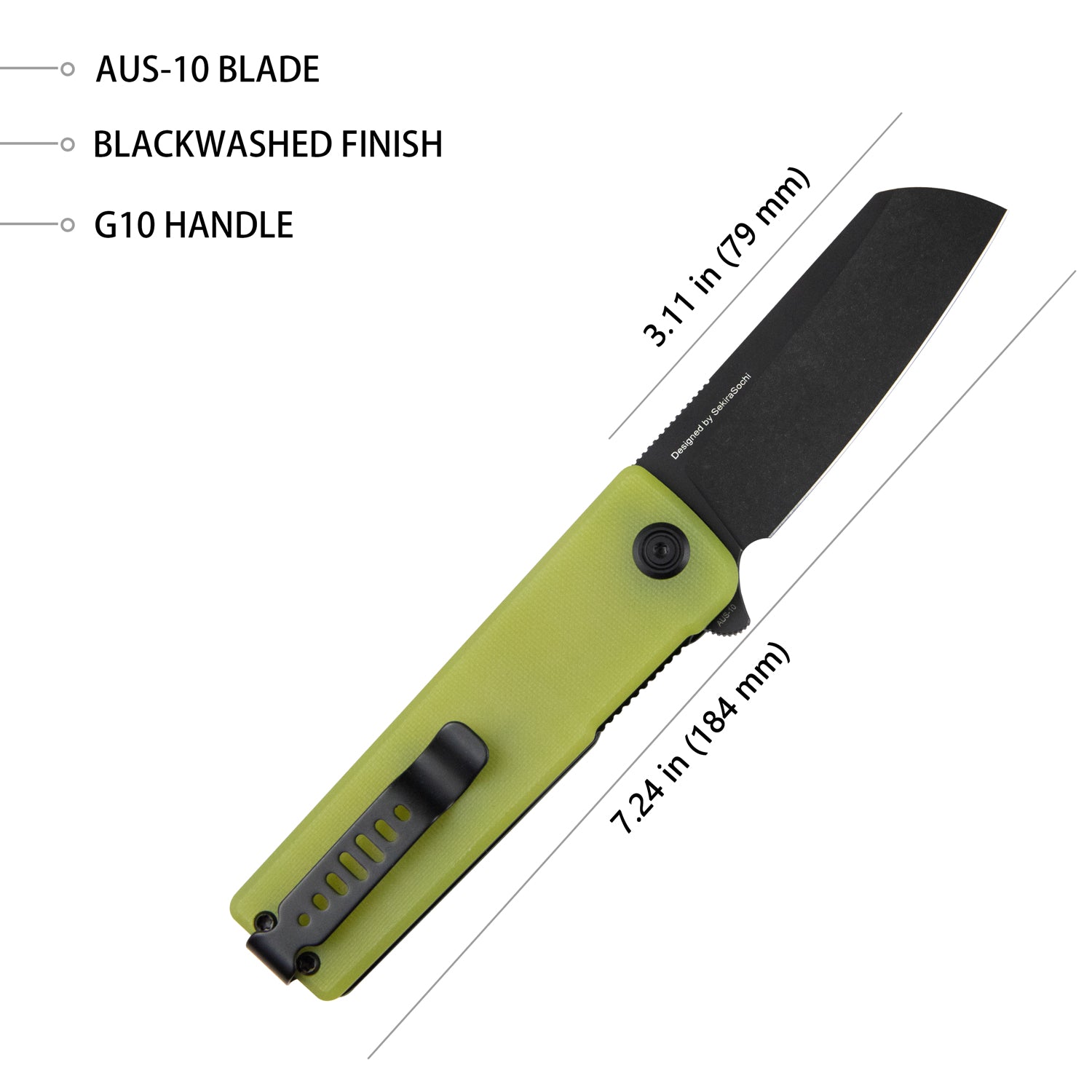 Sailor Liner Lock Flipper Outdoor Pocket Knife Translucent Yellow G10 Handle 3.11" Blackwashed AUS-10 Blade KU317B