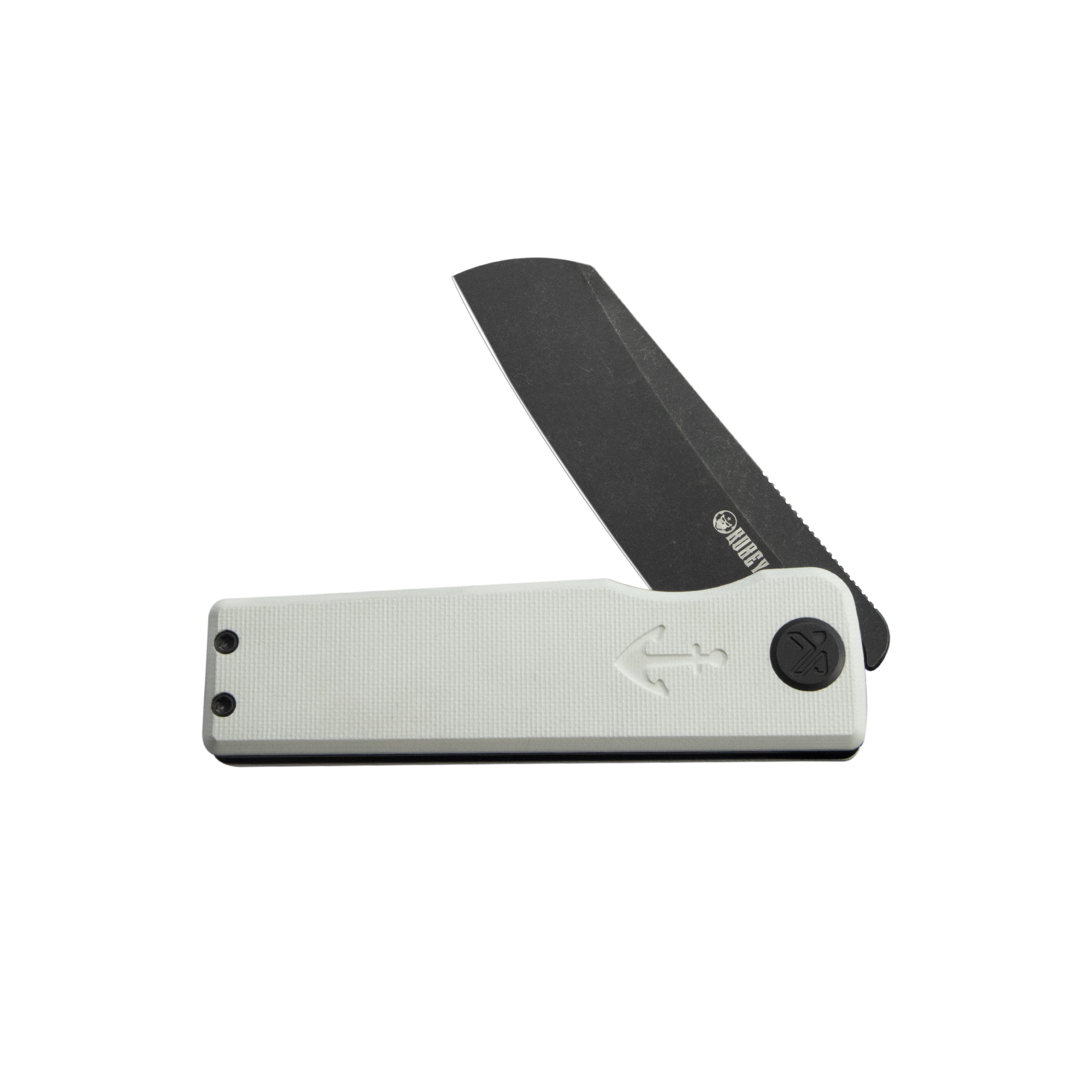 Kubey Sailor Liner Lock Flipper Outdoor Folding Knife White G10 Handle 3.11" Blackwash 14C28N Blade KU317J