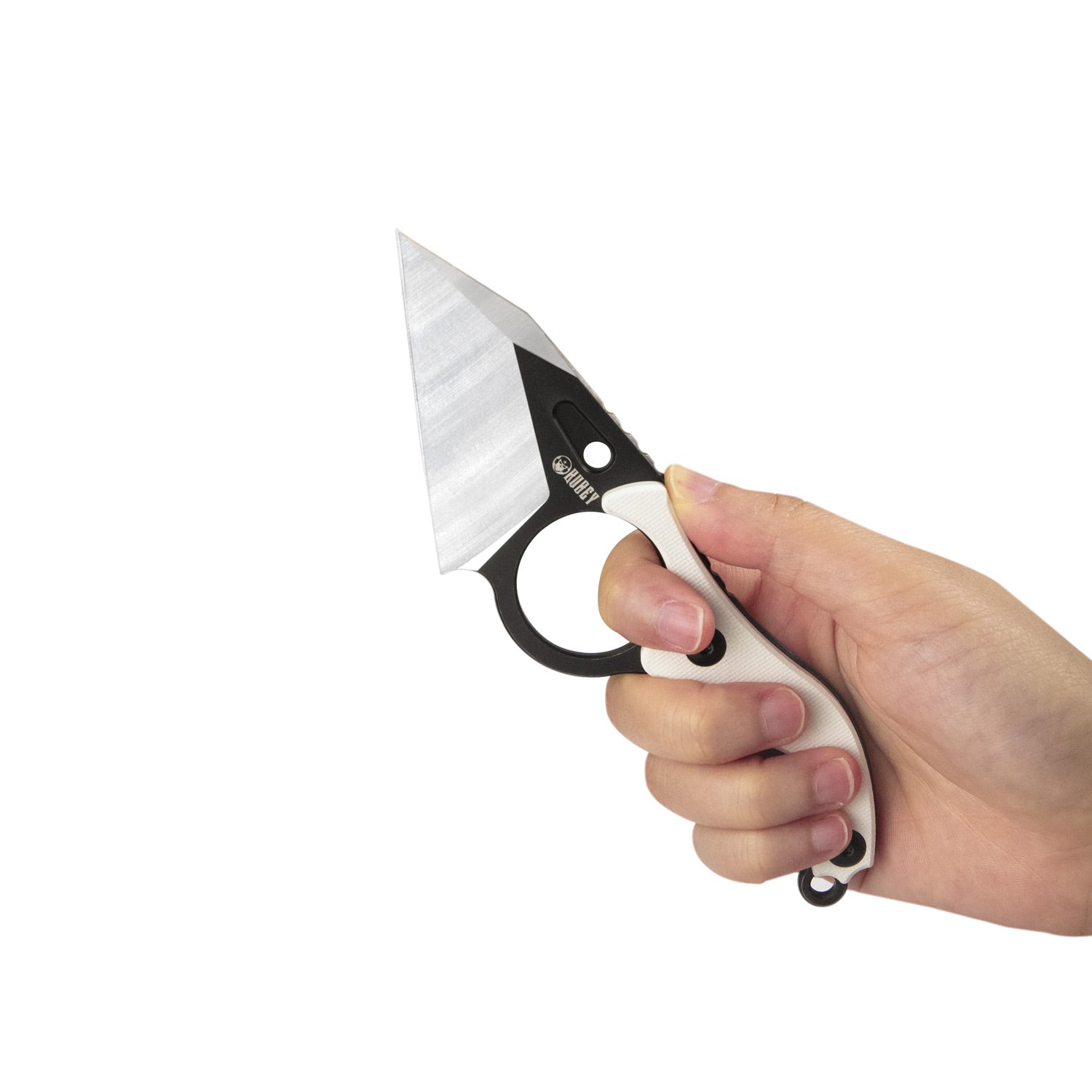 Hippocam Fixed Blade Knife Finger Ring Ivory G10 Handle 2.36" Satin and Blackwash D2 Blade KU166C