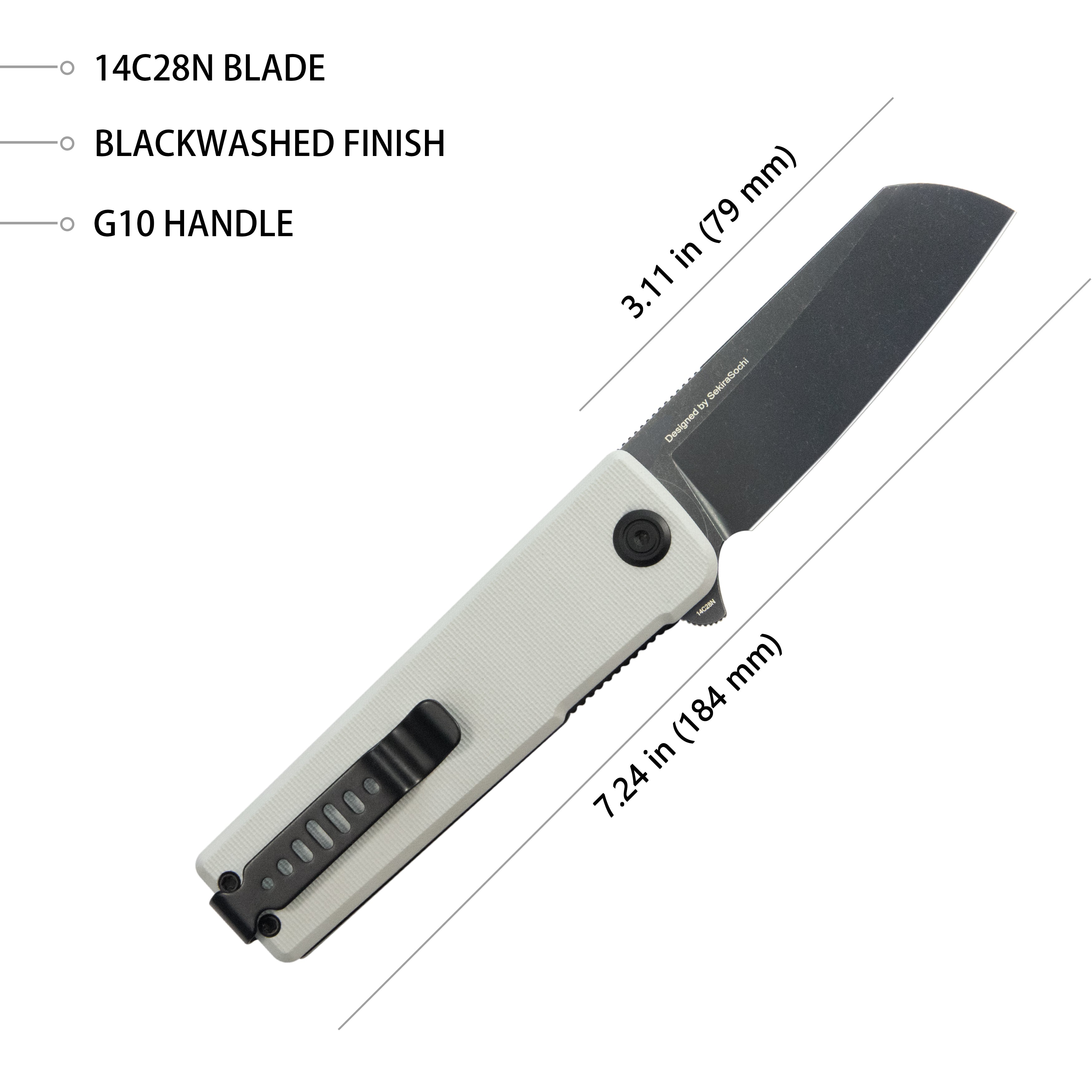 Kubey Sailor Liner Lock Flipper Outdoor Folding Knife White G10 Handle 3.11" Blackwash 14C28N Blade KU317J