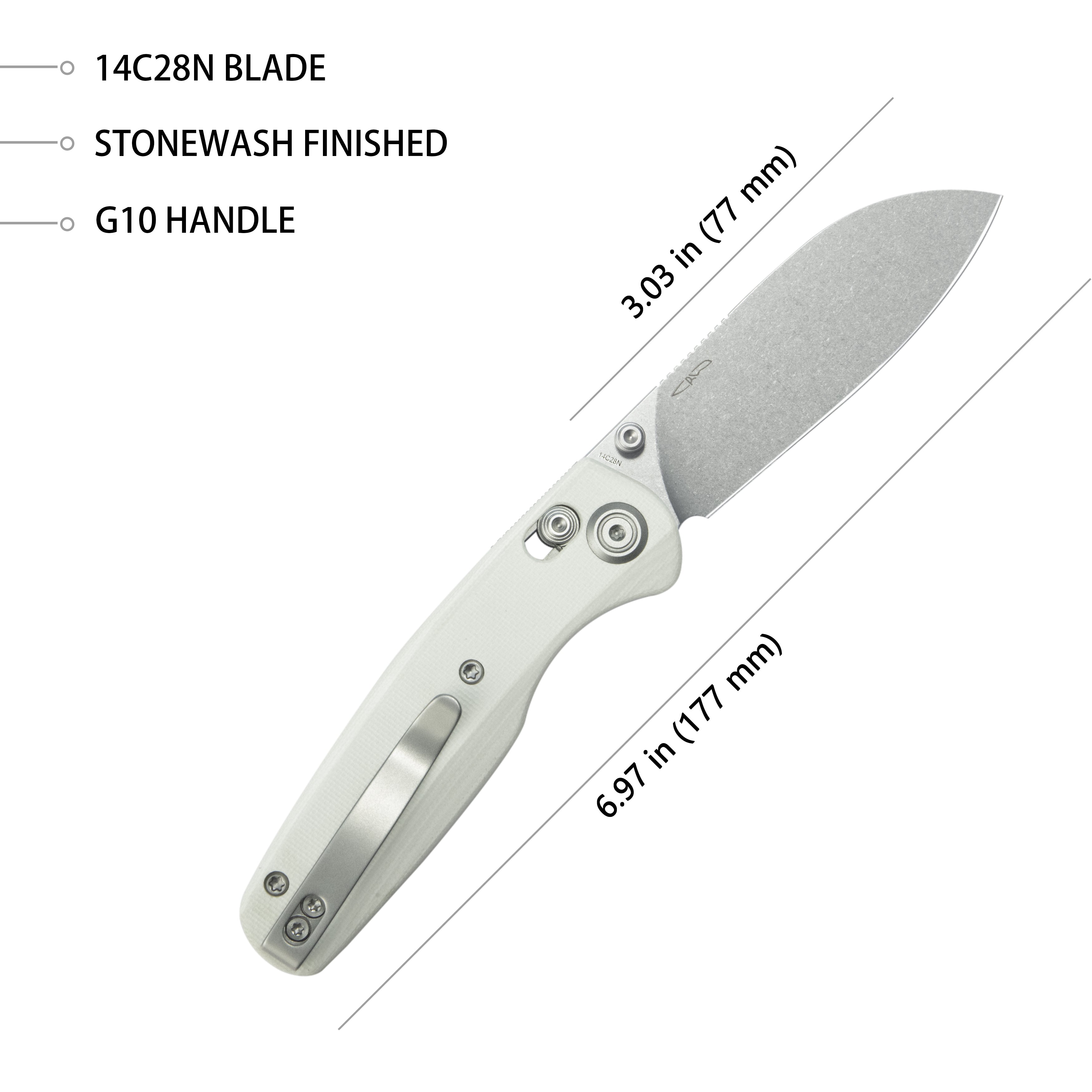 Kubey Breeze Every Carry Pocket Knife Crossbar Lock White G10 Handle 3.03" Stonewash 14C28N Blade KU288E