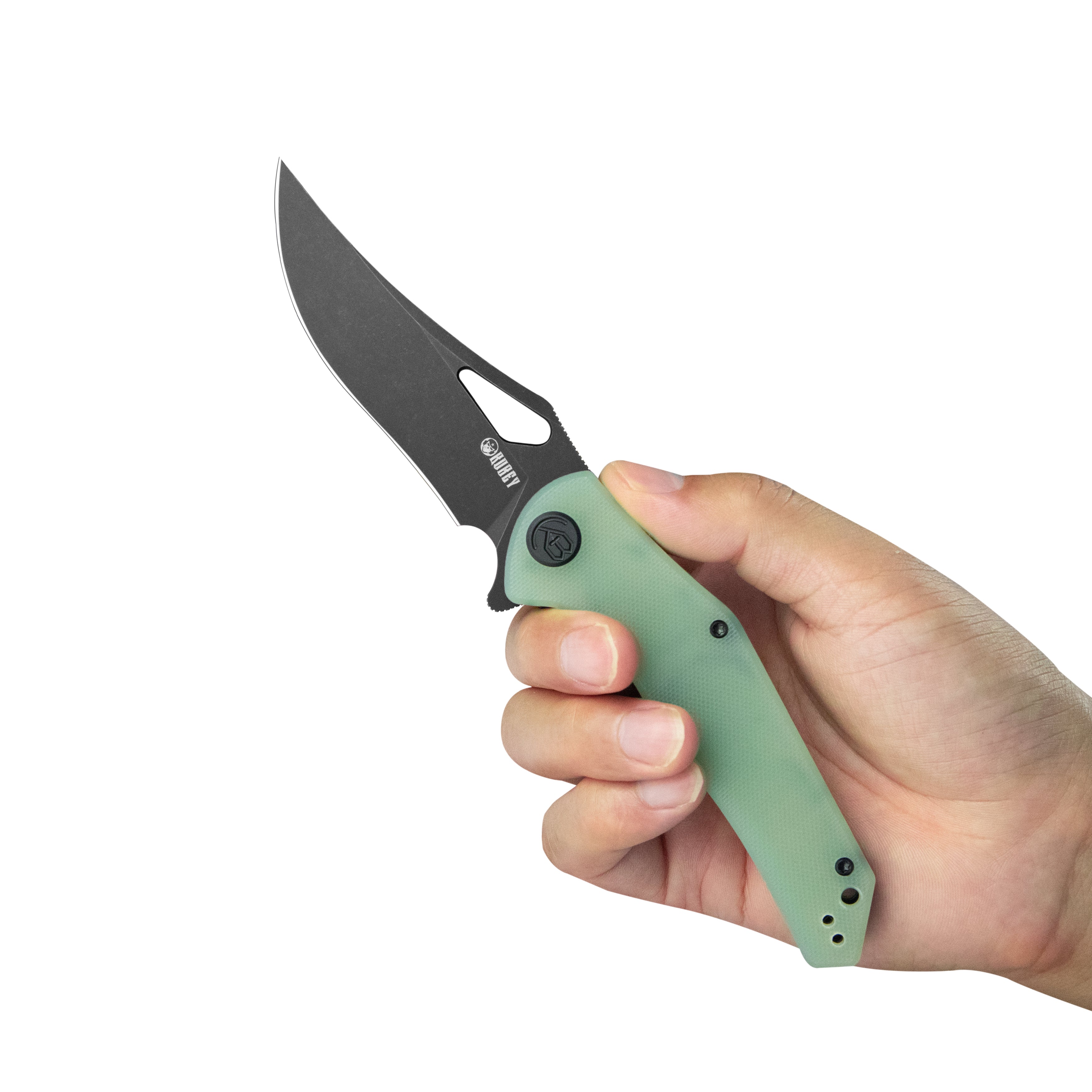 Kubey Phemius Liner Lock Folding Pocket Knife Jade G10 Handle 3.66" Blackwash 14C28N KU149H