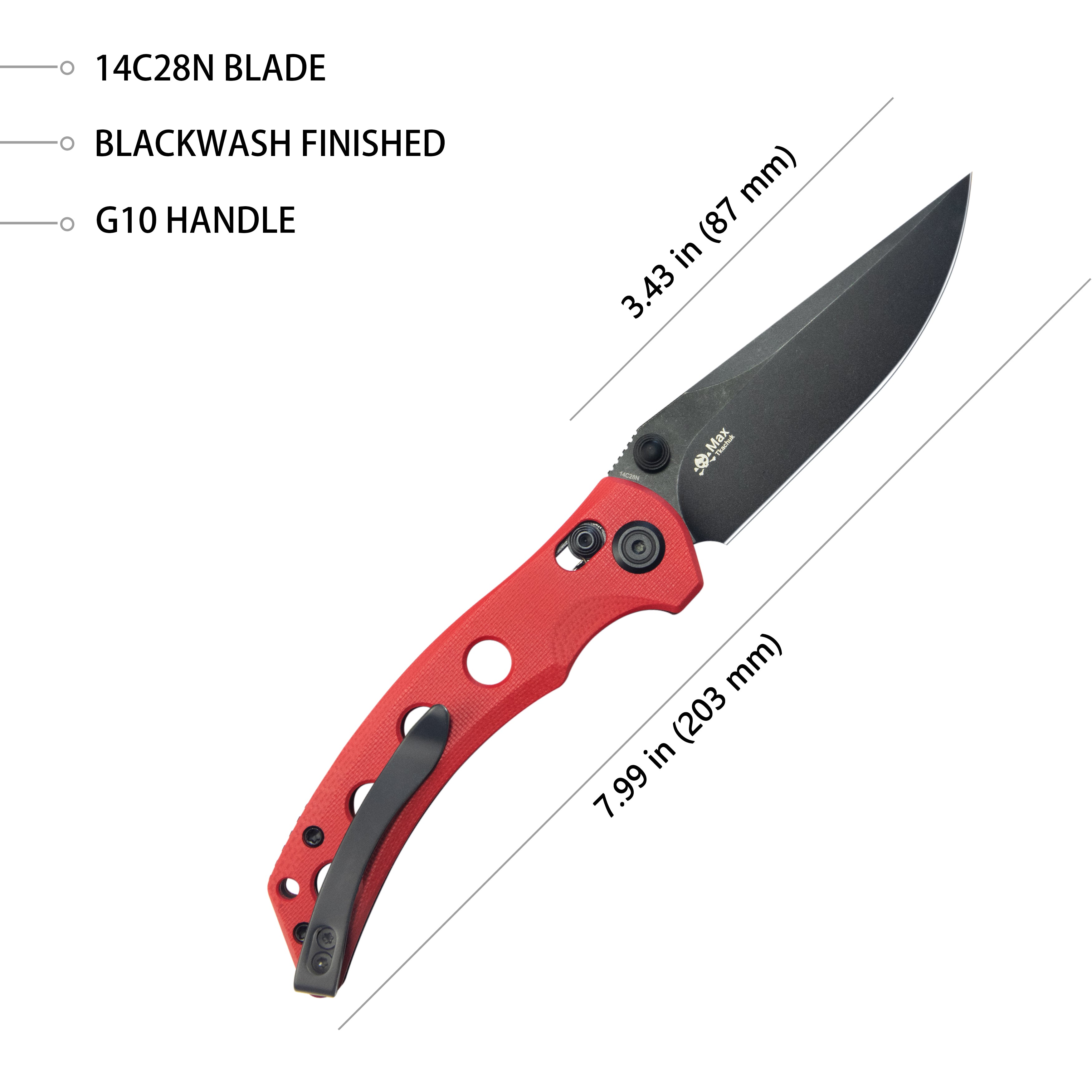 Kubey Hound Crossbar Lock Folding Pocket Knife Red G-10 Handle 3.43" Blackwash 14C28N Blade KU172E