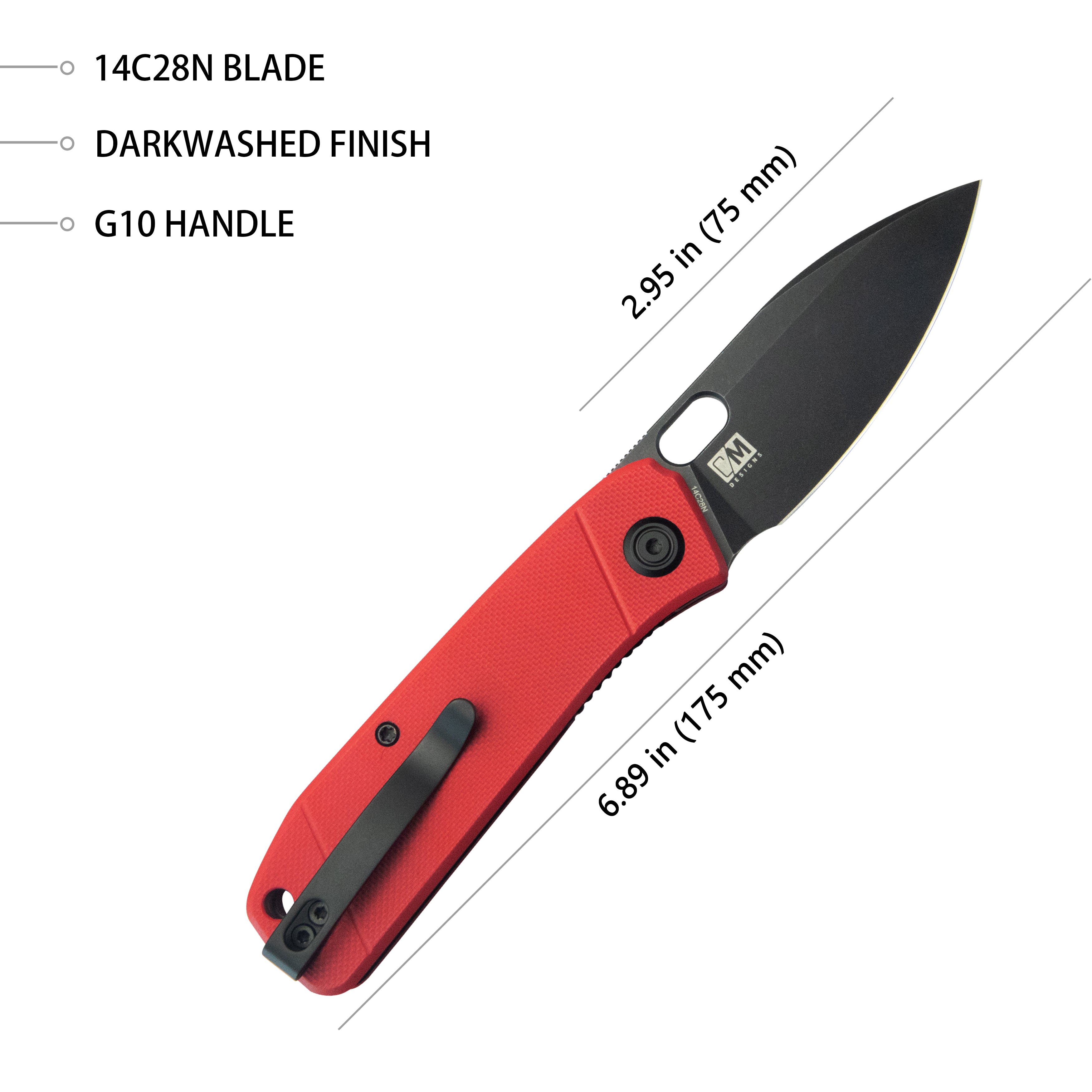 Kubey Hyde Liner Lock Folding Knife Red G10 Handle 2.95" Blackwash 14C28N KU2104F