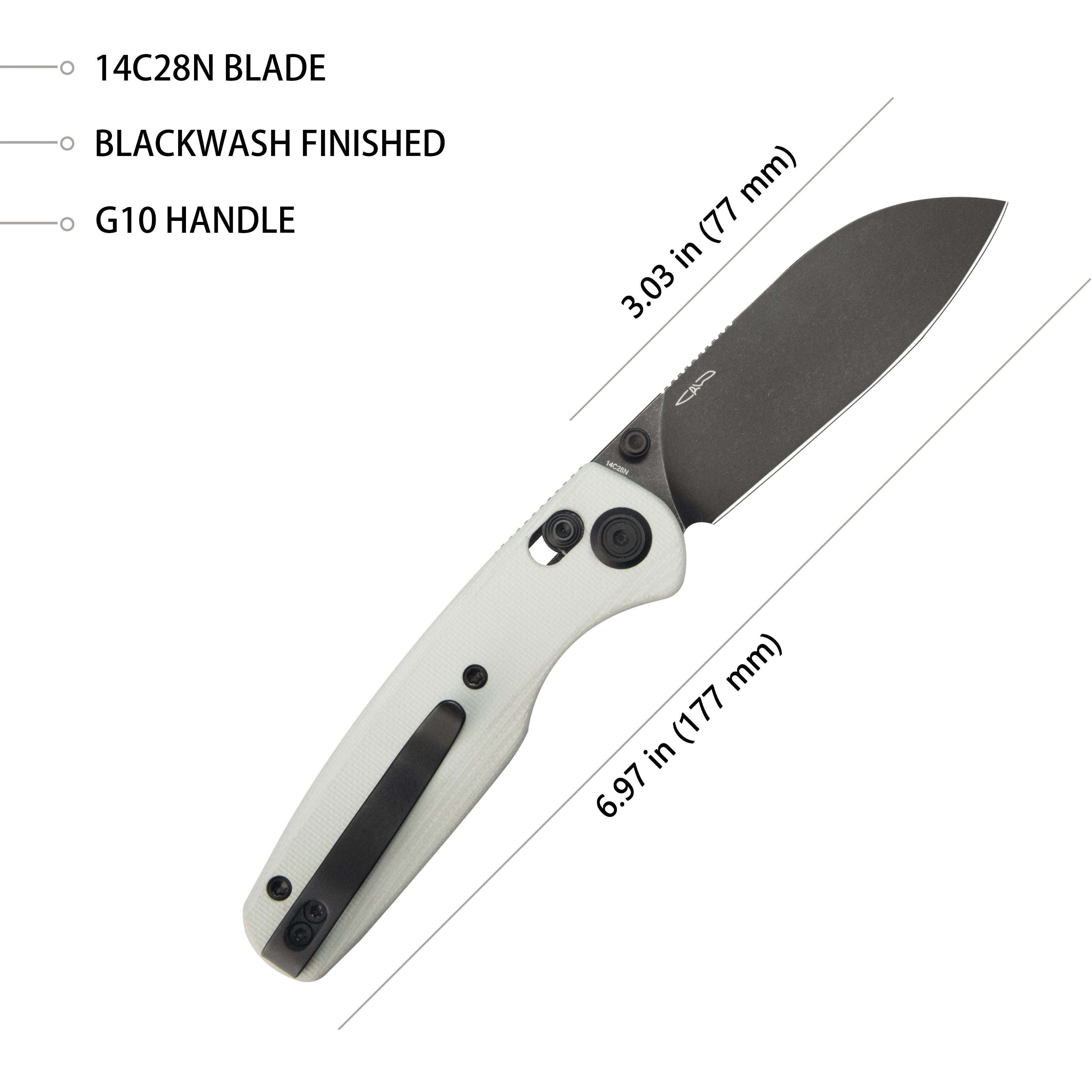 Kubey Breeze Every Carry Pocket Knife Crossbar Lock White G10 Handle 3.03" Blackwash 14C28N Blade KU288H