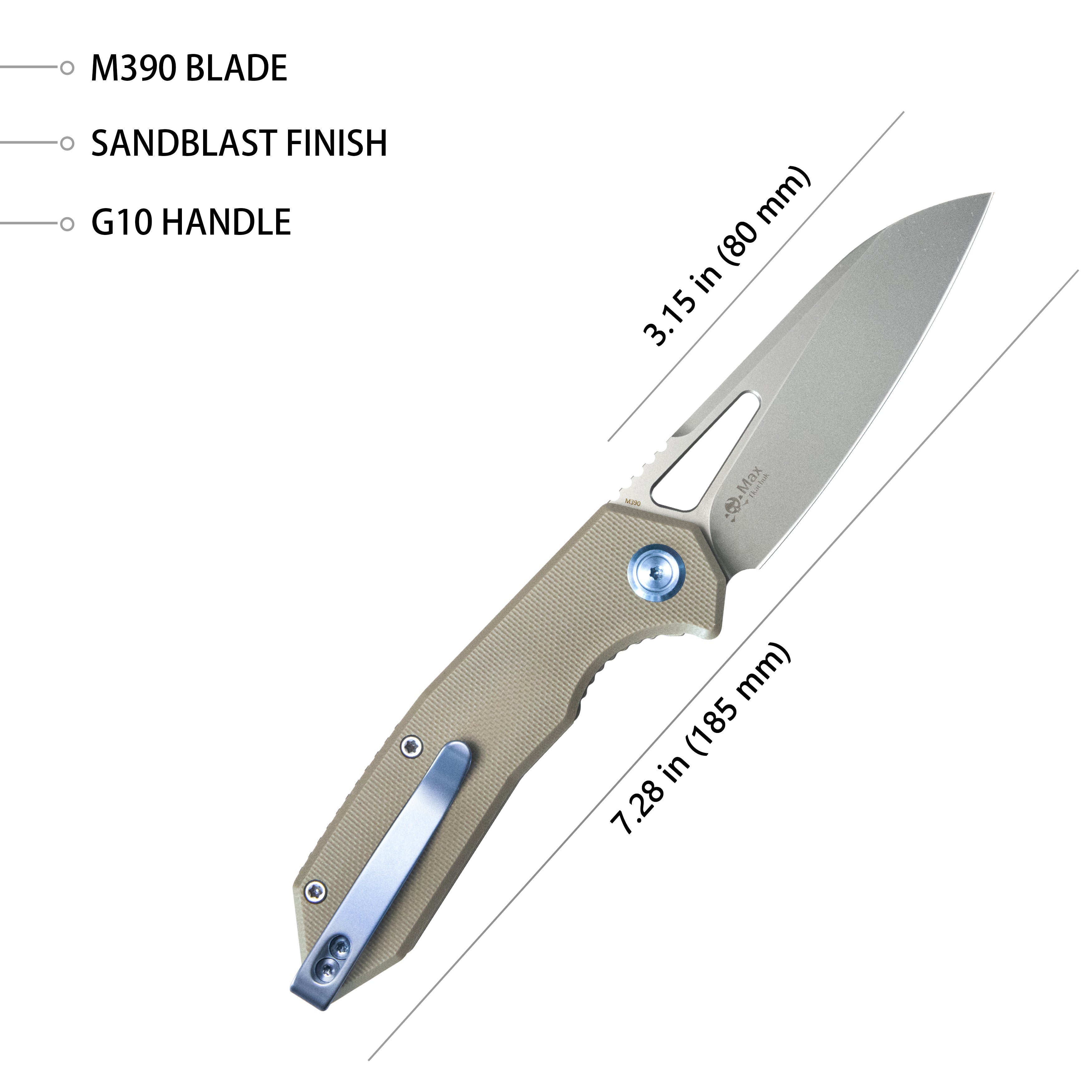 Kubey Vagrant Liner Lock Folding Knife Tan G10 Handle 3.1" Sandblast M390 KB291T