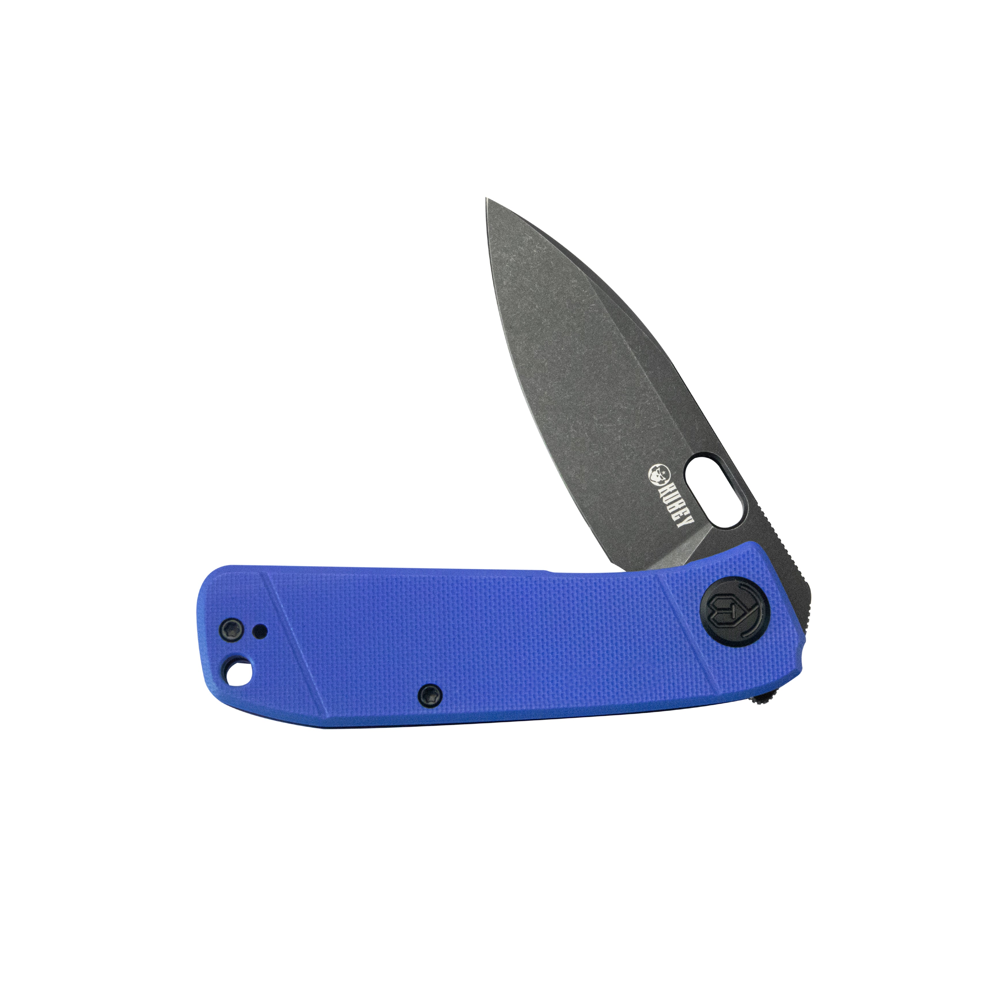 Kubey Hyde Liner Lock Folding Knife Blue G10 Handle 2.95" Dark Stonewashed 14C28N KU2104E