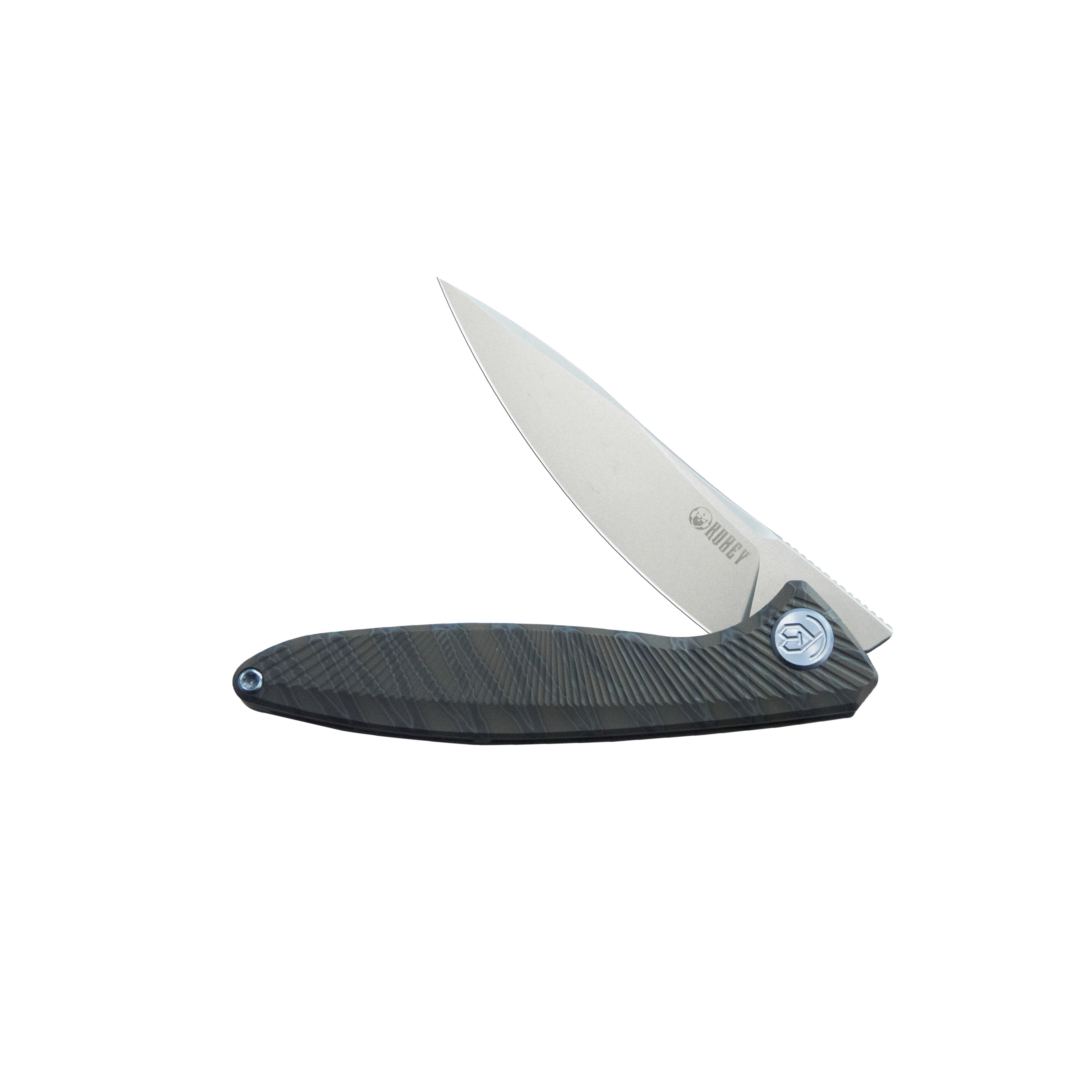 Kubey Pike Liner Lock Folding Knife Flame Titanium Handle 2.87" Sand Blasted CPM-20CV KB2103C