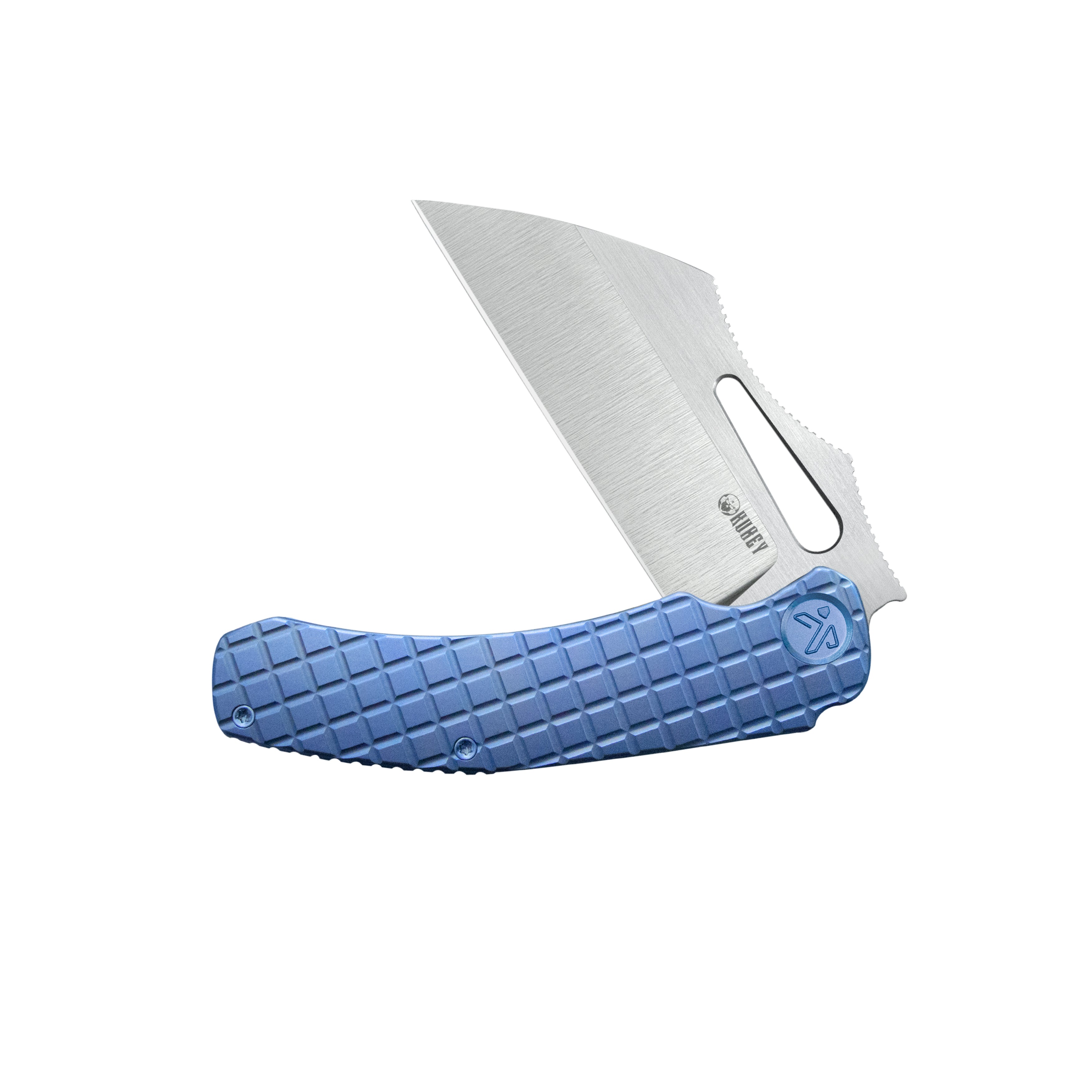 Kubey Sylow Folding Pocket Knife Blue Titanium Handle 3.46" Stonewash 14C28N Blade KU260B