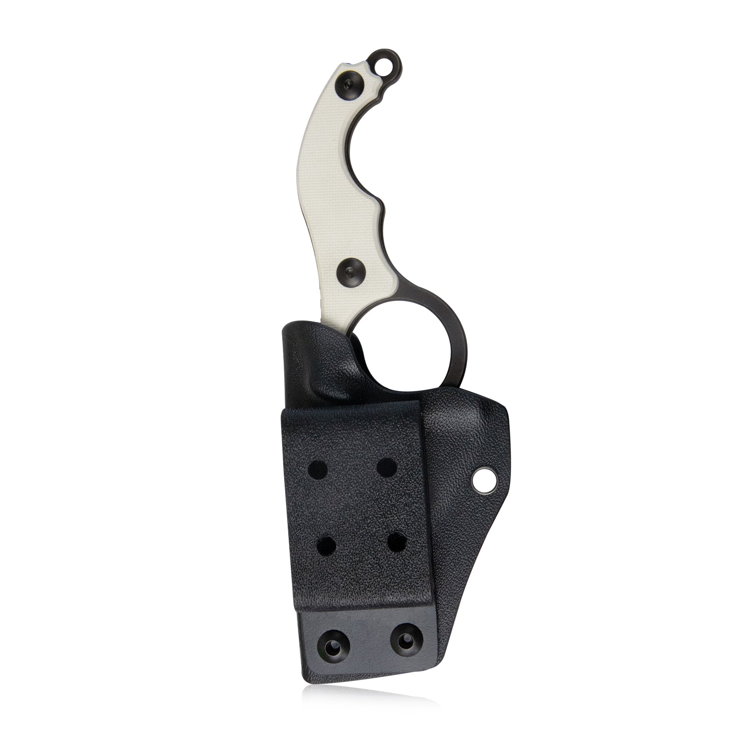 Hippocam Fixed Blade Knife Finger Ring Ivory G10 Handle 2.36" Satin and Blackwash D2 Blade KU166C