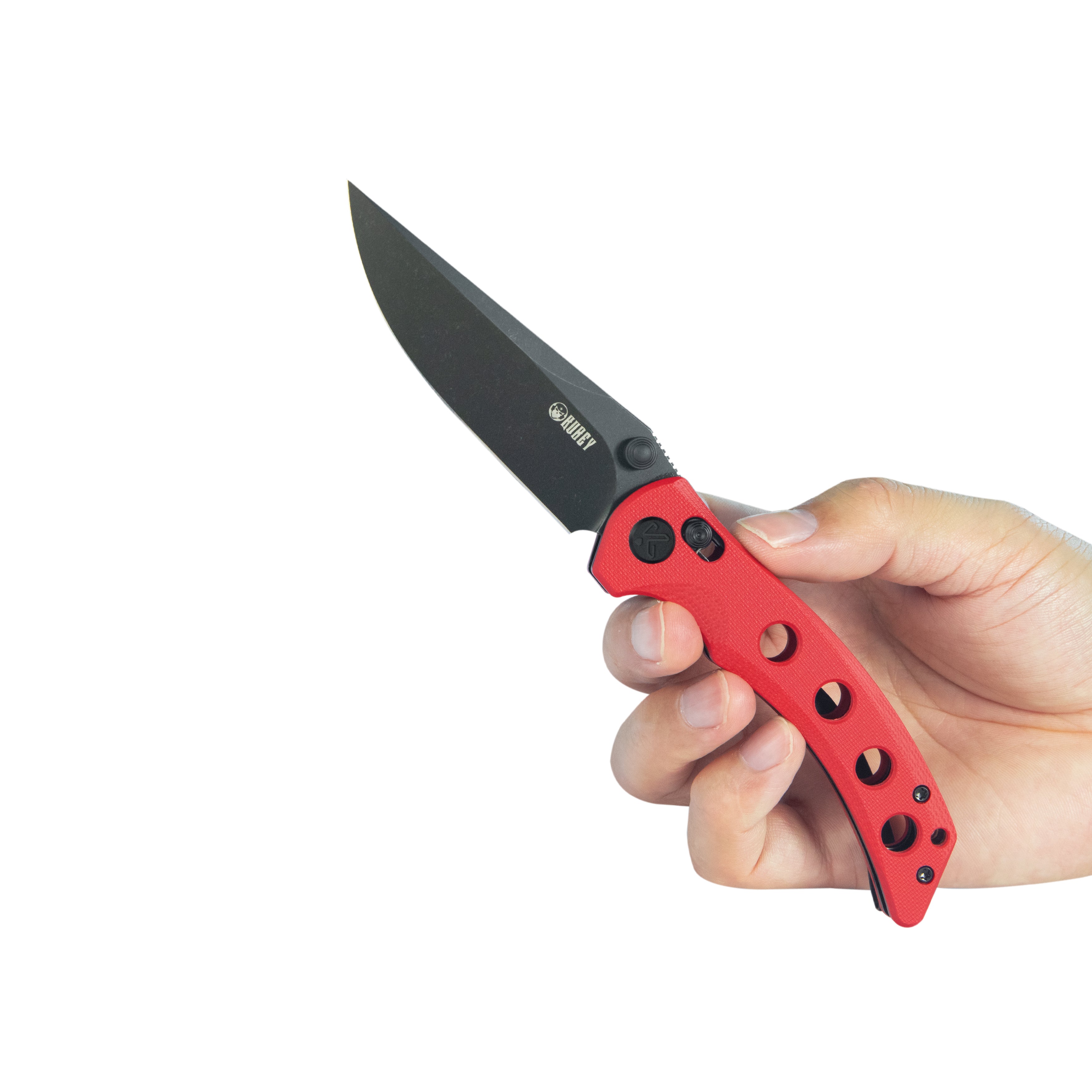 Kubey Hound Crossbar Lock Folding Pocket Knife Red G-10 Handle 3.43" Blackwash 14C28N Blade KU172E