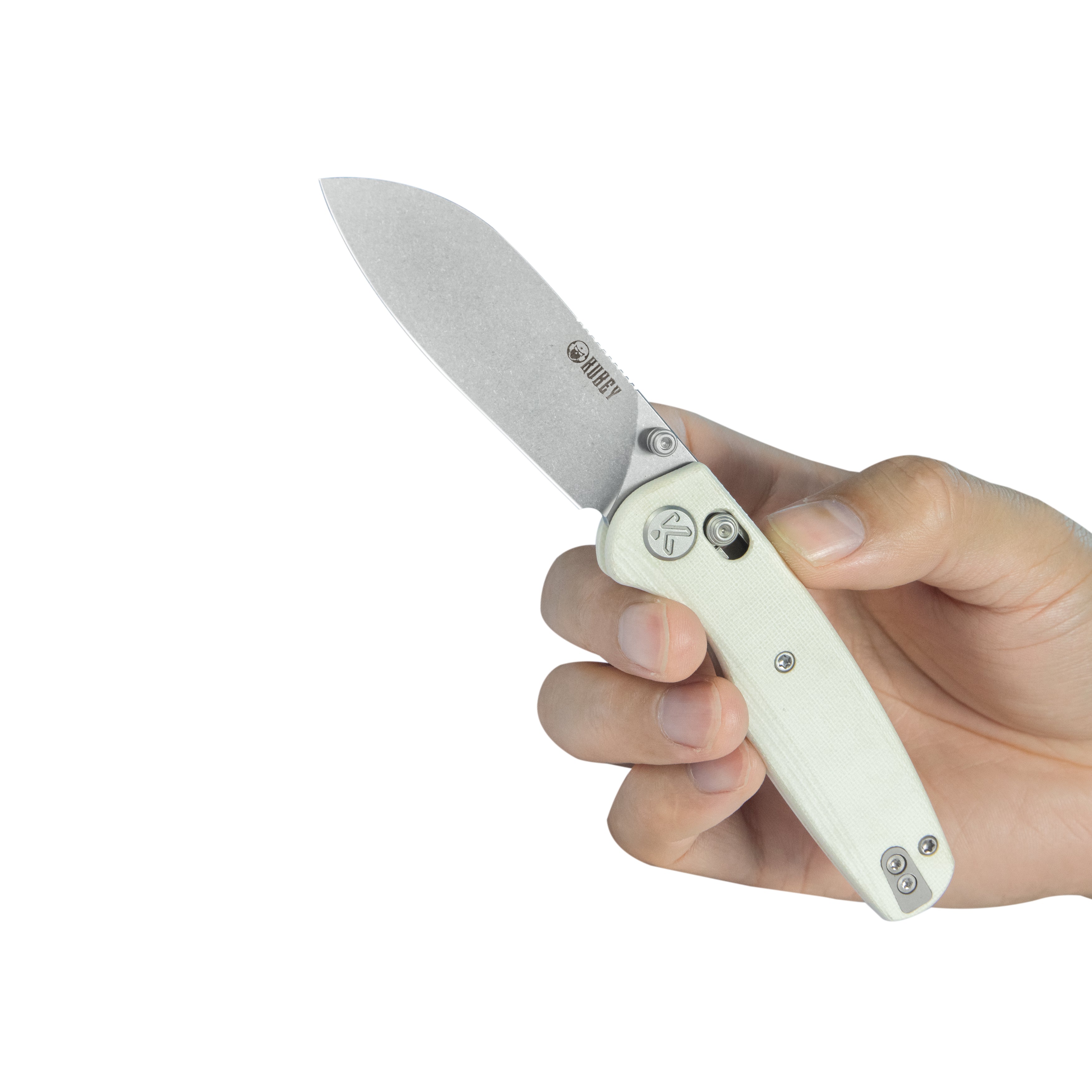 Kubey Breeze Every Carry Pocket Knife Crossbar Lock White G10 Handle 3.03" Stonewash 14C28N Blade KU288E