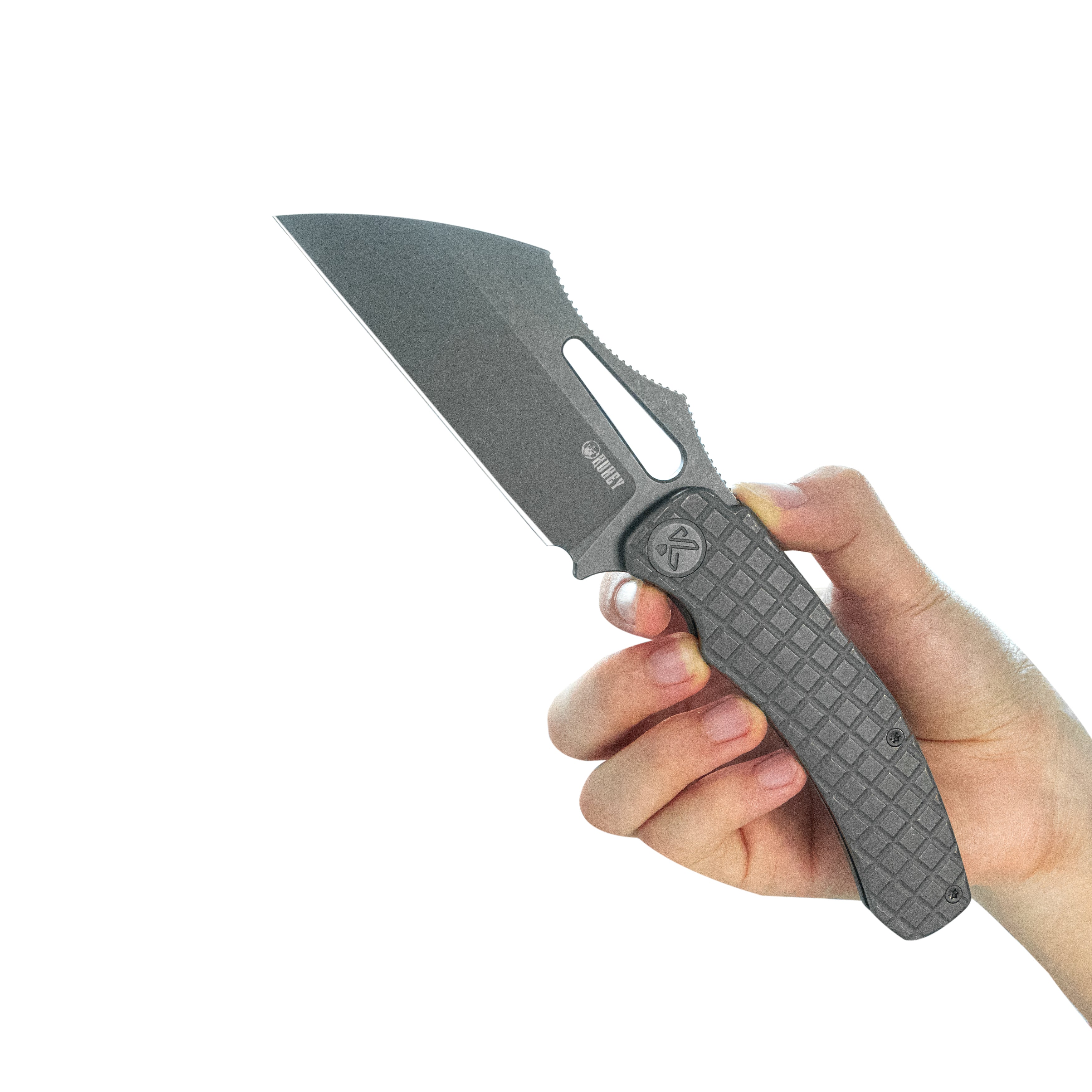 Kubey Sylow Folding Pocket Knife Darkblast Titanium Handle 3.46" Darkwash 14C28N Blade KU260C