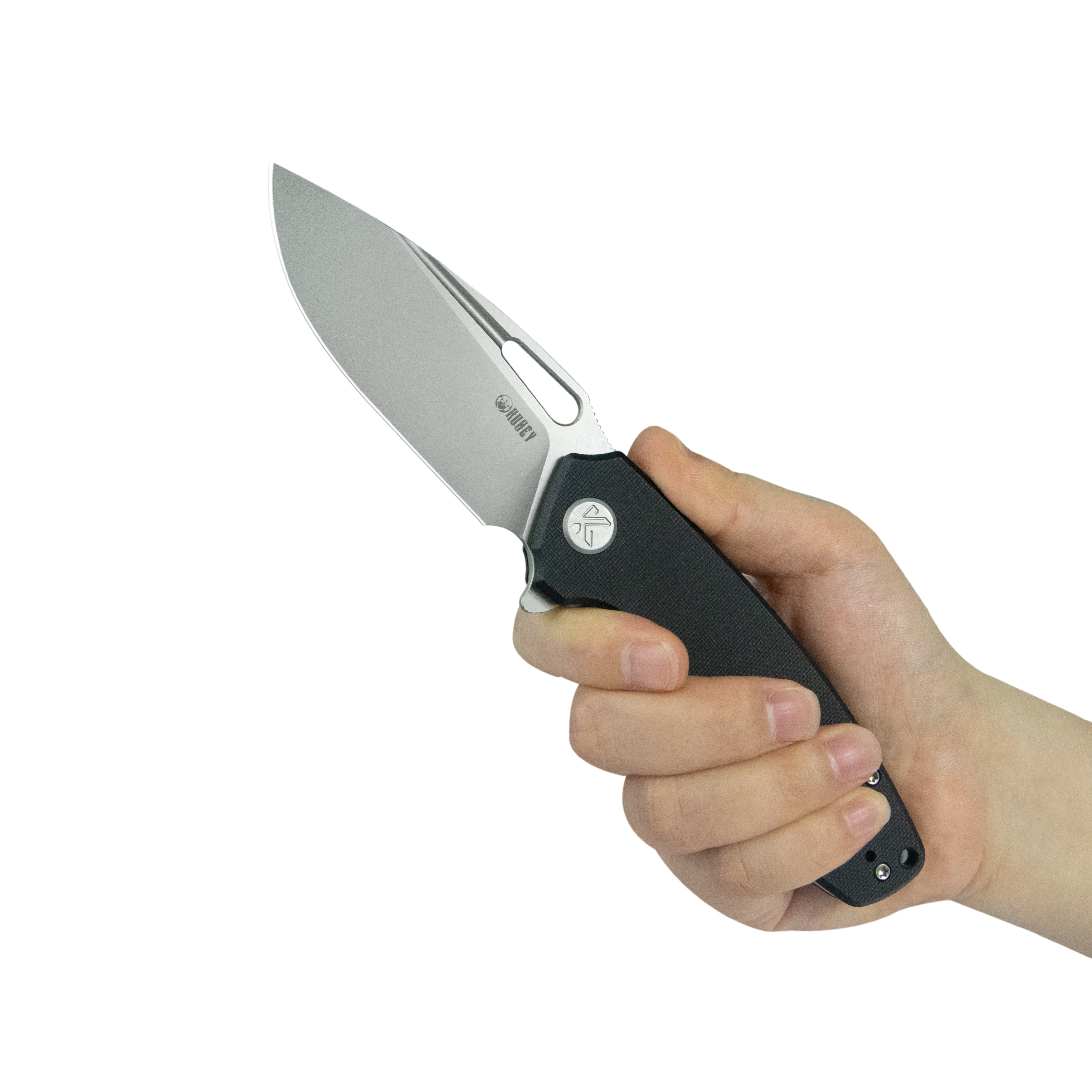 Kubey Tityus Liner Lock Flipper Folding Knife Black G10 Handle 3.39" Beadblast 14C28N KU322O