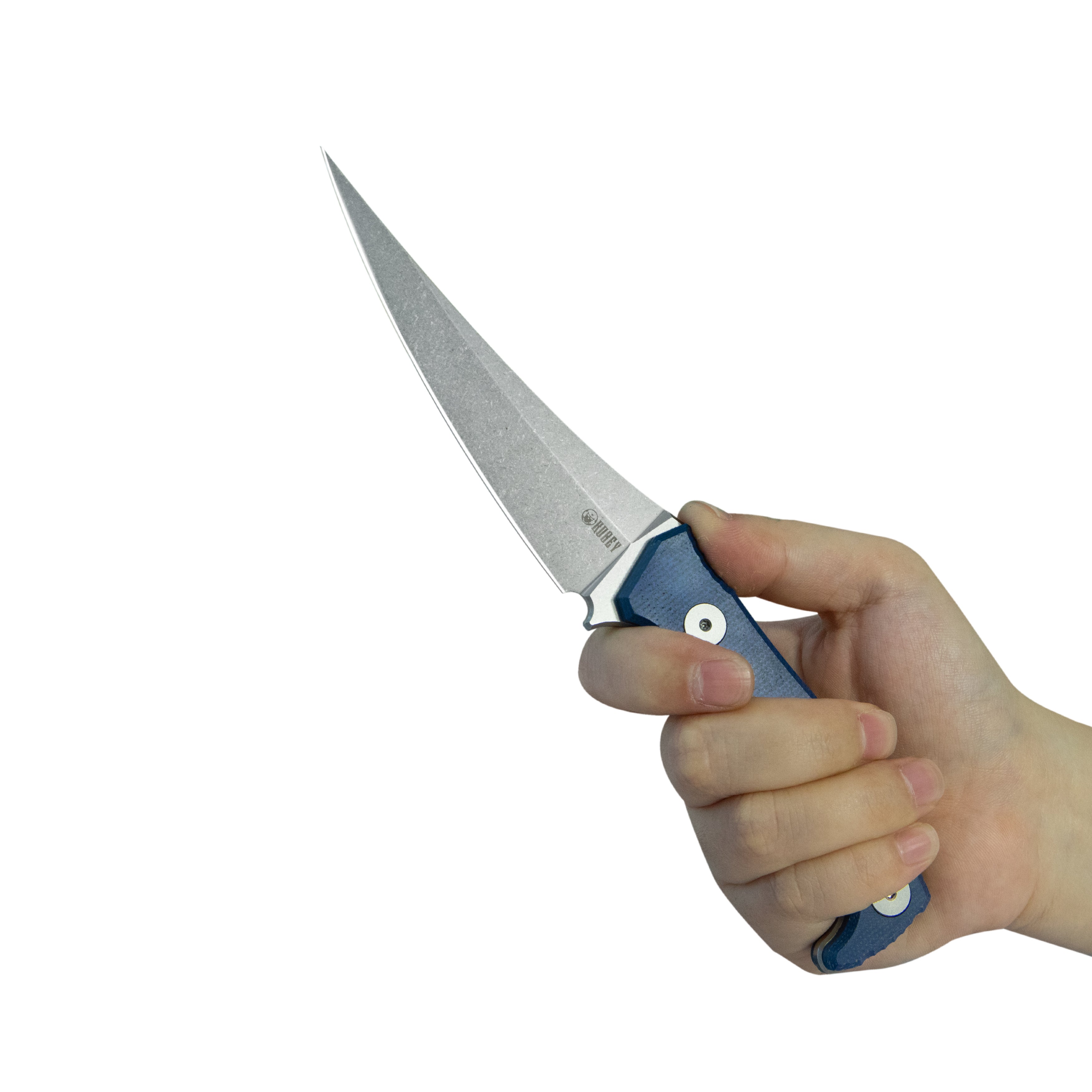 Kubey Sicarii Fixed Blade Knife Blue Micarta Handle 4.57" Beadblast 14C28N Blade KU477C
