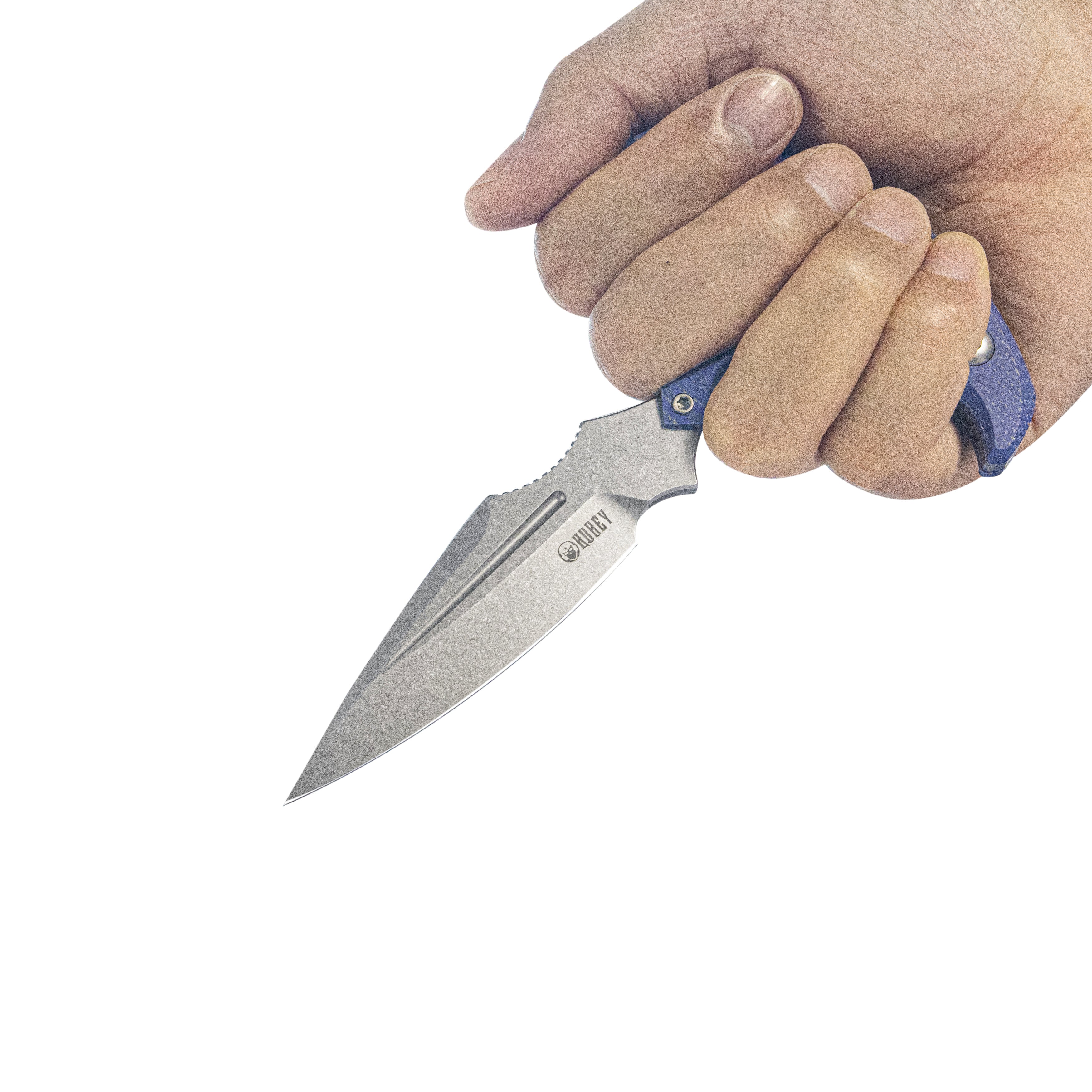 Medusa Push Dagger Fixed Blade Outdoor Knives w/ Kydex Sheath Blue Micarta Beadblast 14C28N KU242D