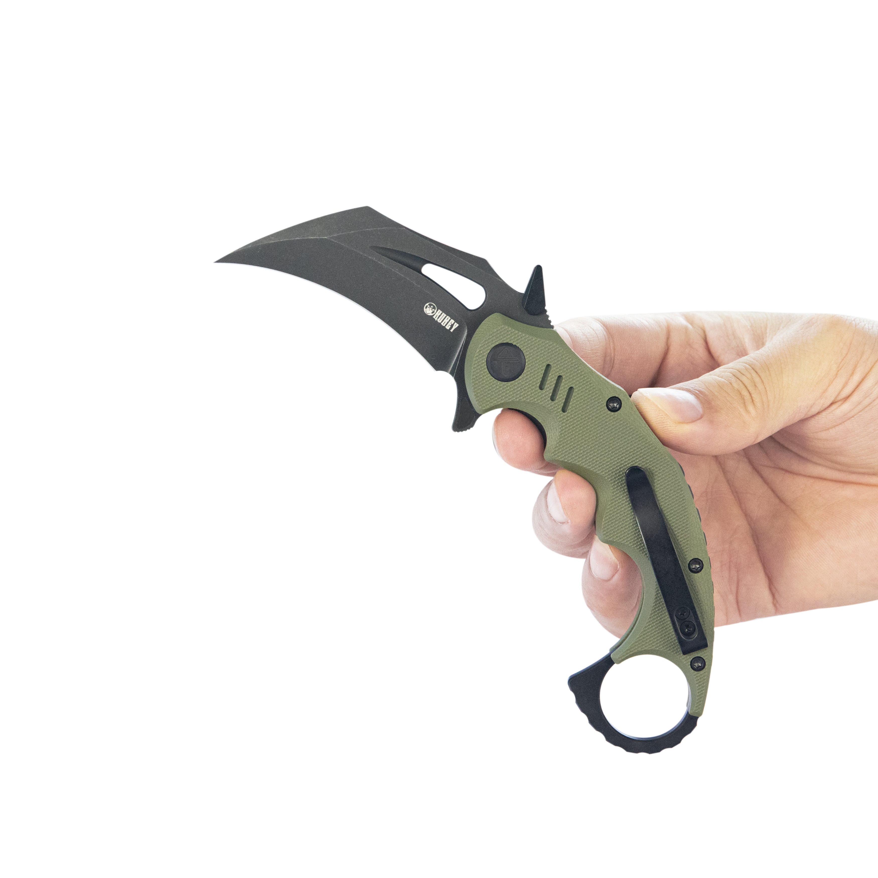 Kubey Mini Wrath Karambit Folding Knife Green G-10 Handle 2.44" Blackwash 14C28N Blade KU262F