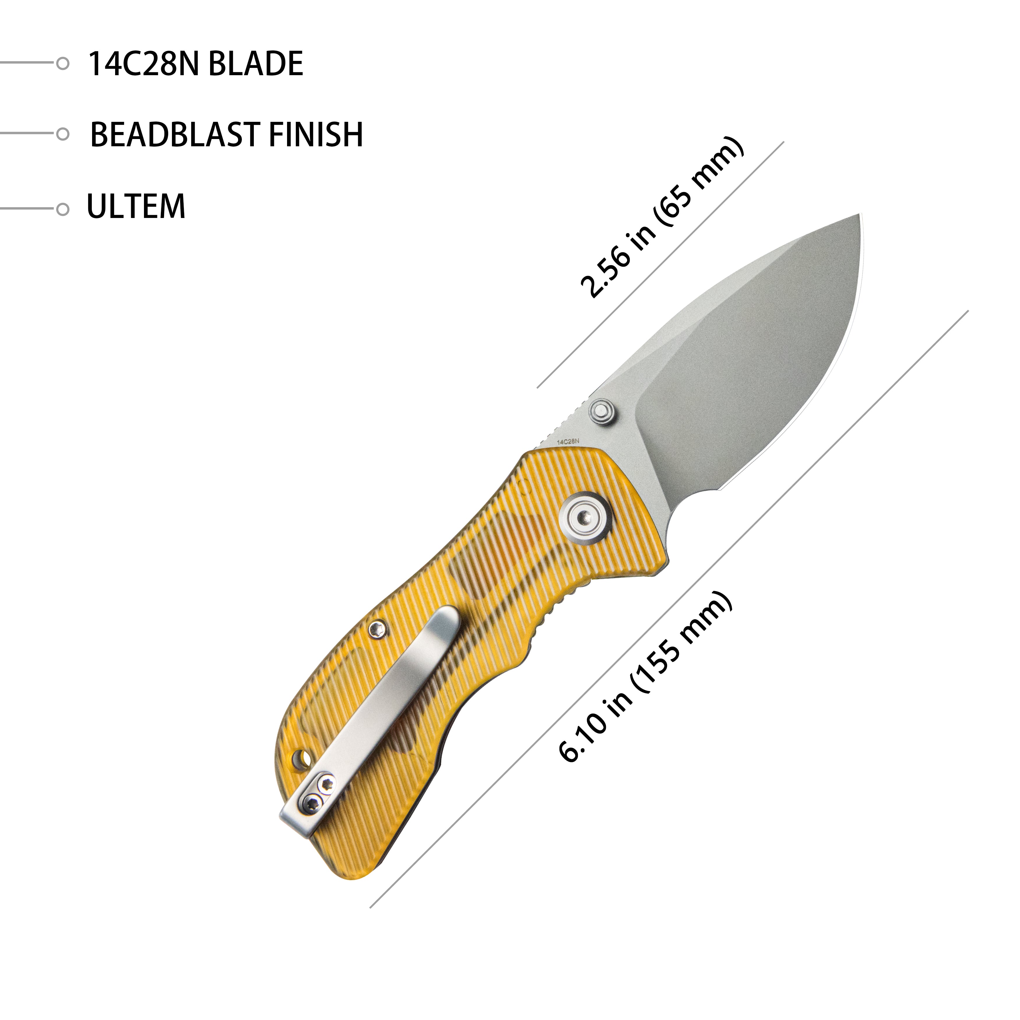 Kubey Karaji Liner Lock Dual Thumb Studs Open Folding Pocket Knife Ultem Handle 2.56" Beadblast 14C28N KU180H