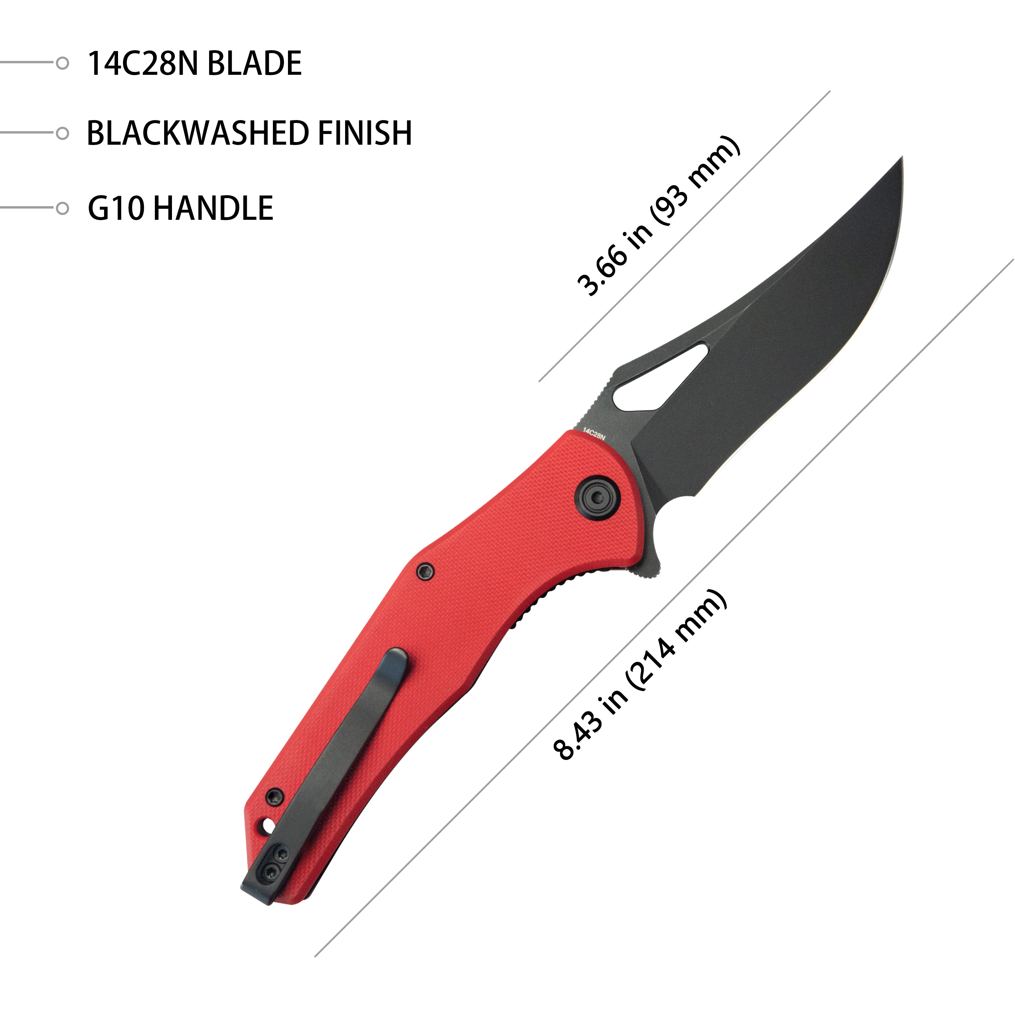 Kubey Phemius Liner Lock Folding Pocket Knife Red G10 Handle 3.66" Blackwash 14C28N KU149F