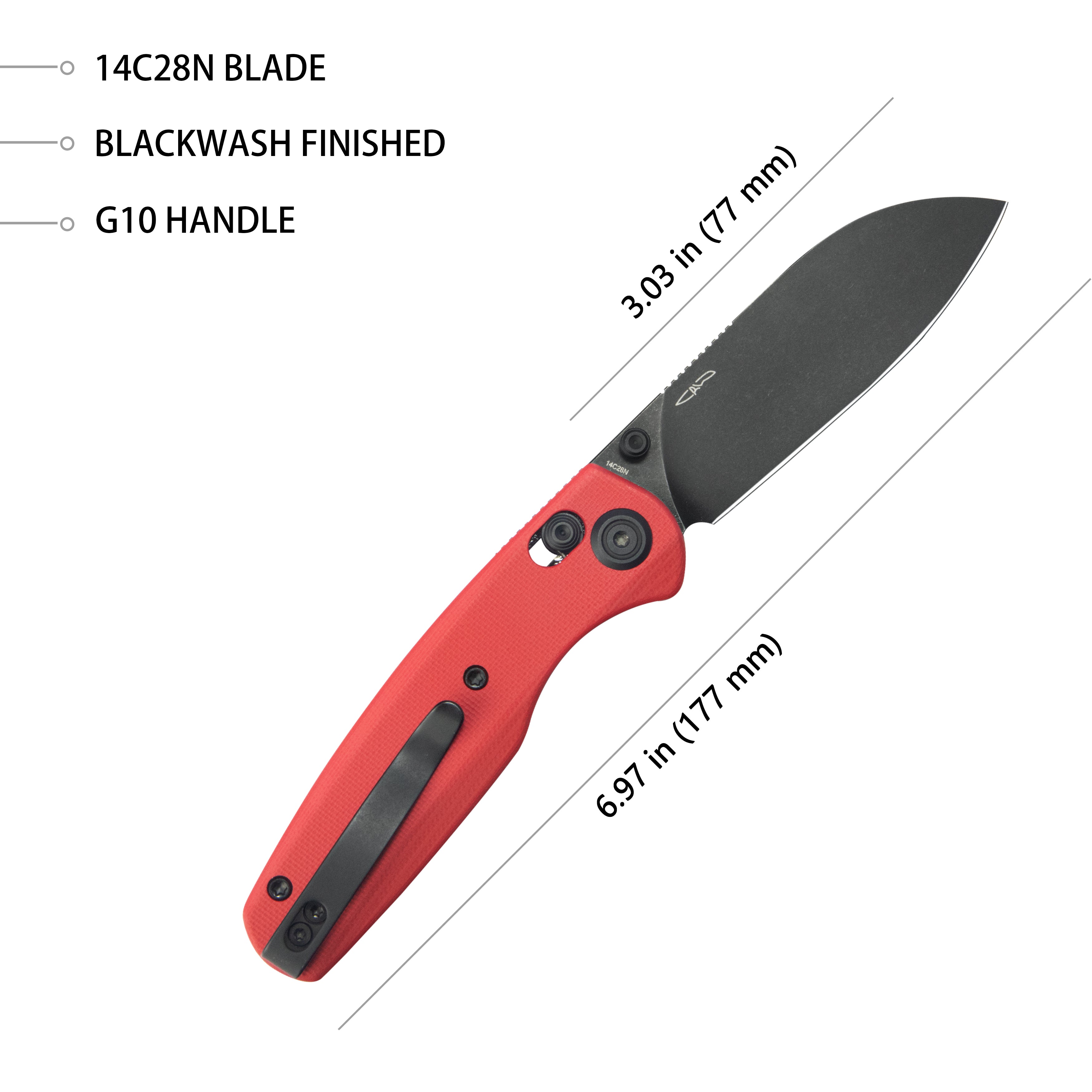 Kubey Breeze Every Carry Pocket Knife Crossbar Lock Red G10 Handle 3.03" Blackwash 14C28N Blade KU288F