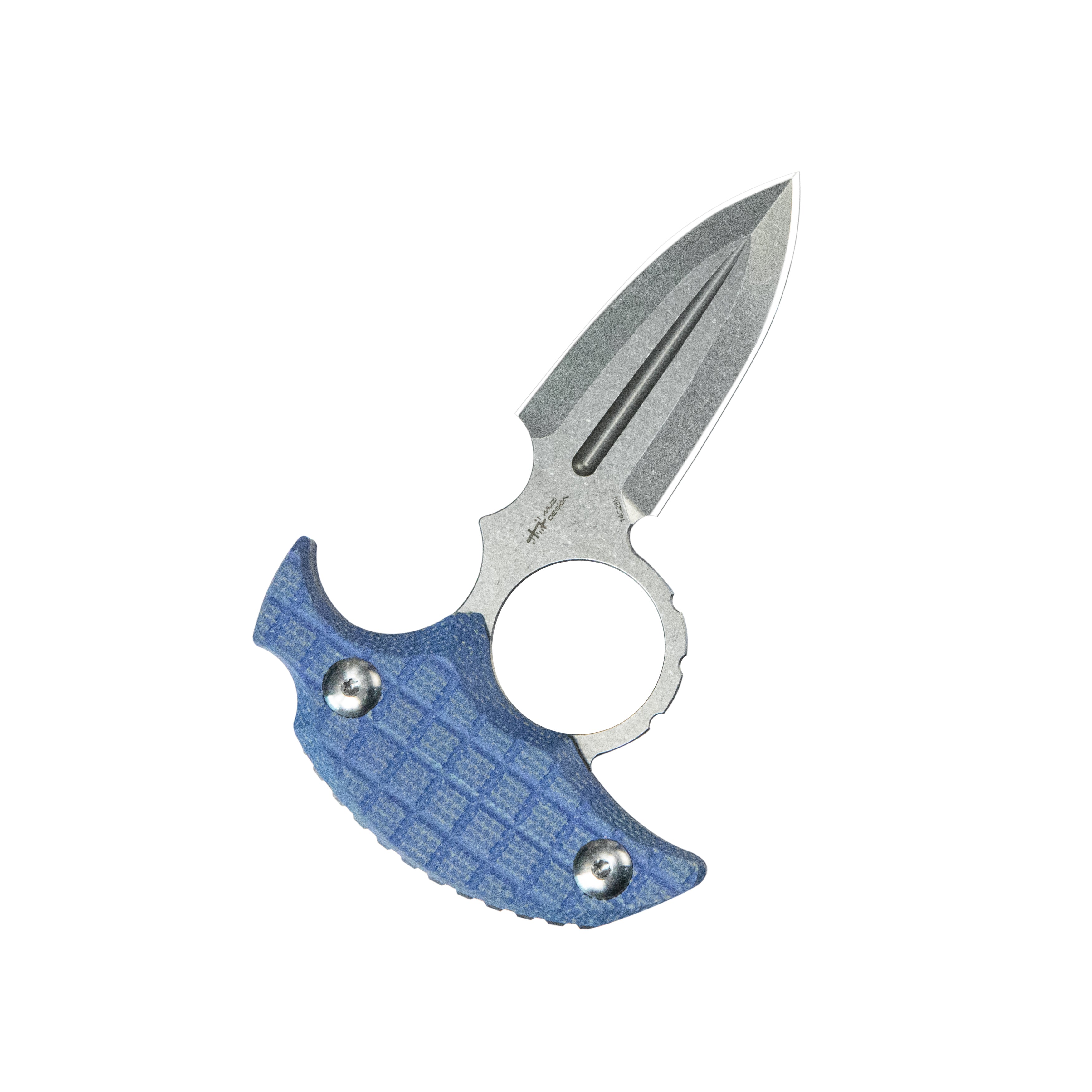 Kubey Cavy Fixed Blade Knife Blue Micarta Handle 2.95'' Stonewash 14C28N Blade KU403D