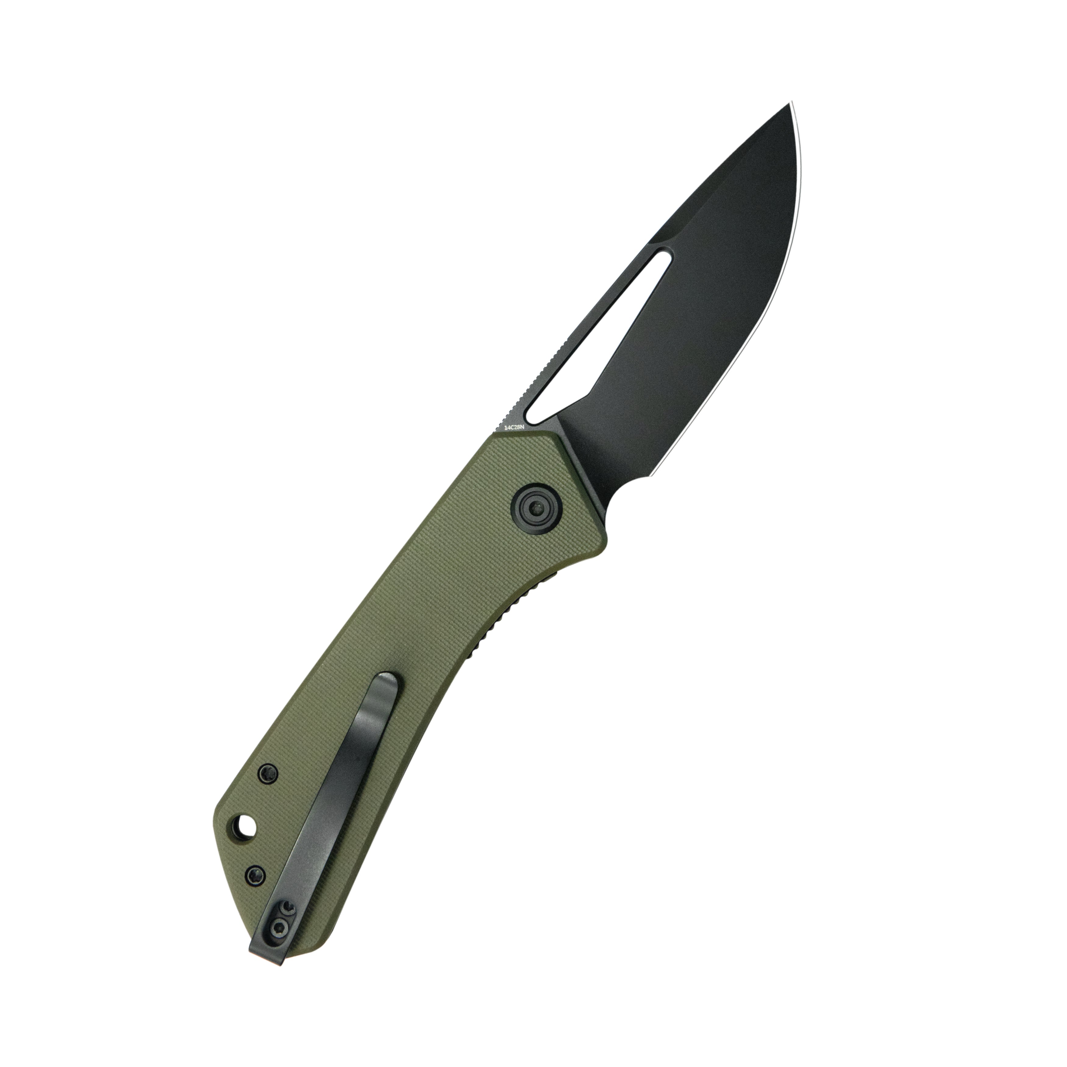 Kubey Thalia Front Flipper EDC Pocket Folding Knife Green G10 Handle 3.27" Blackwash 14C28N KU331T