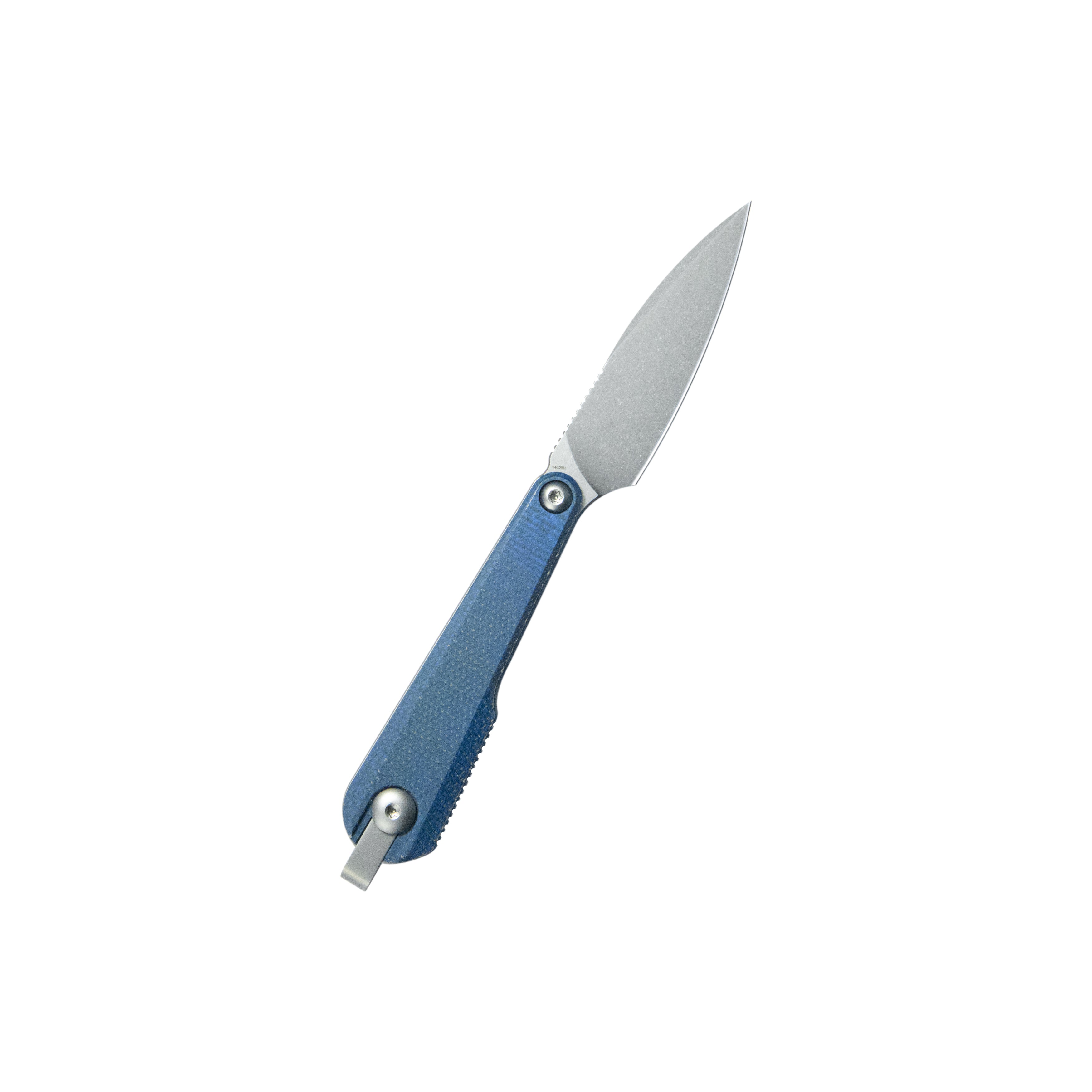 Kubey YAG Fixed Blade Knife Blue Micarta Handle 2.44" Beadblast 14C28N Blade KU452B