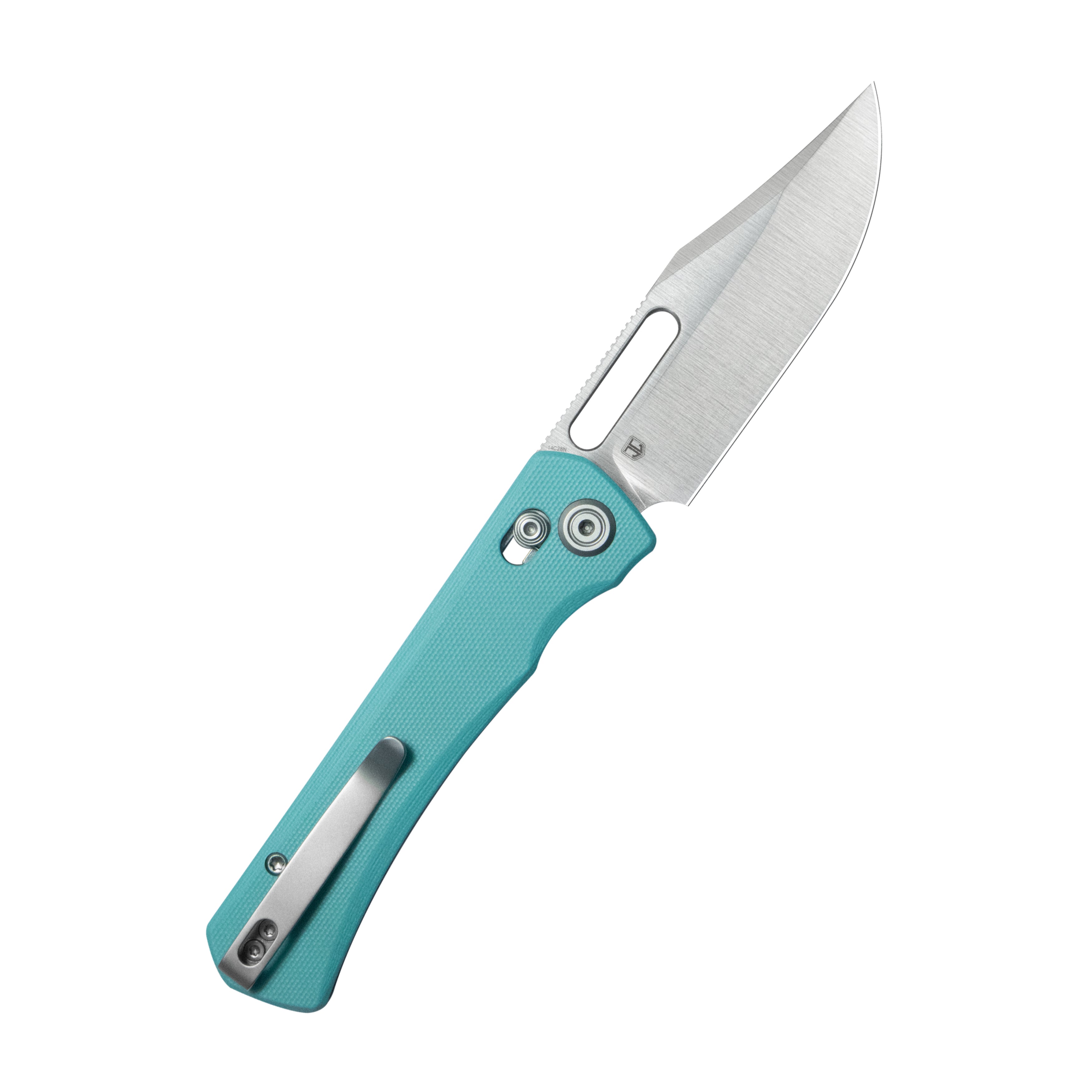 Kubey TBO Crossbar lock Everyday Carry Folding Knife Tiffany Blue G10 Handle 3.1" Satin 14C28N KU396B