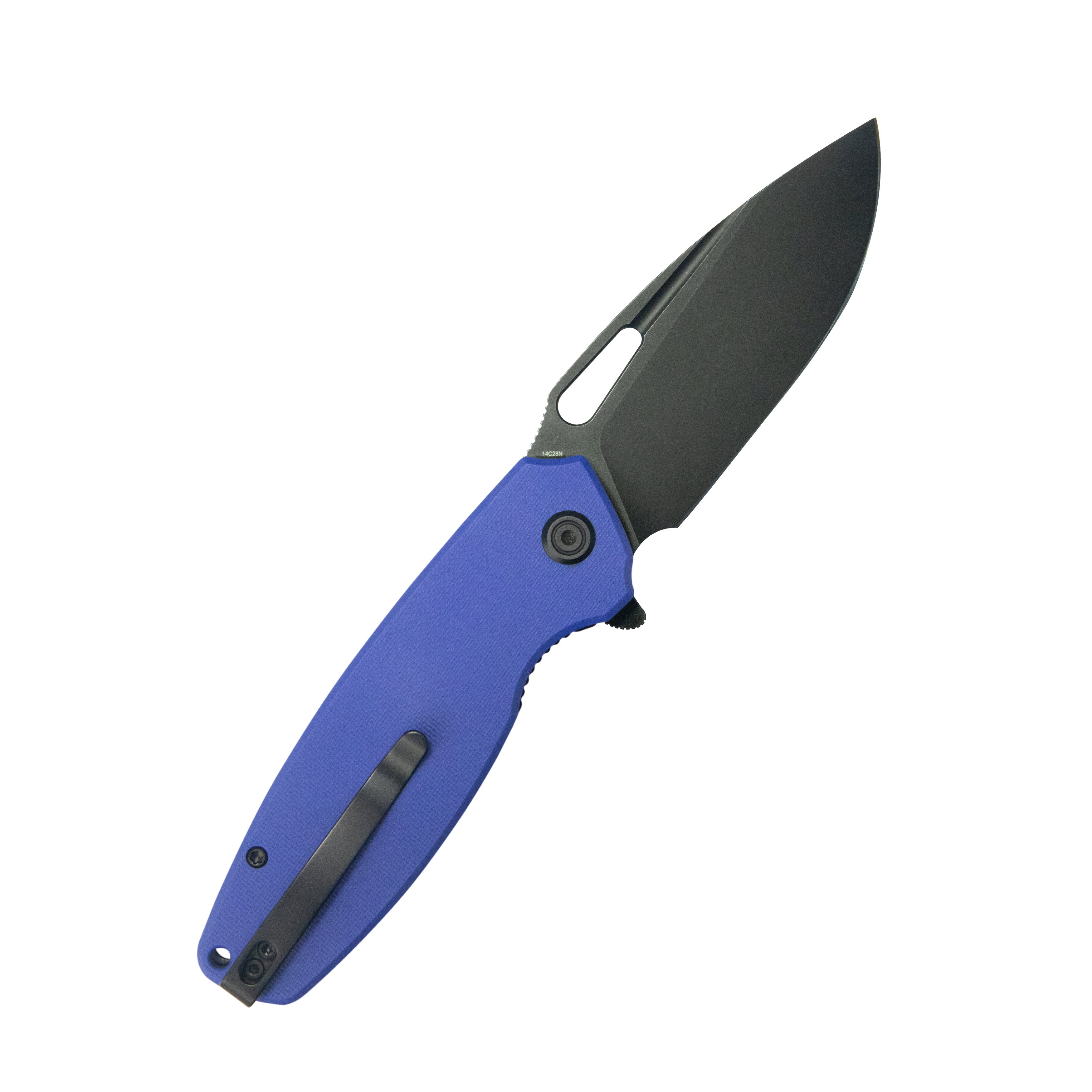 Tityus Liner Lock Flipper Folding Knife Blue Handle 3.39" Blackwash 14C28N KU322V