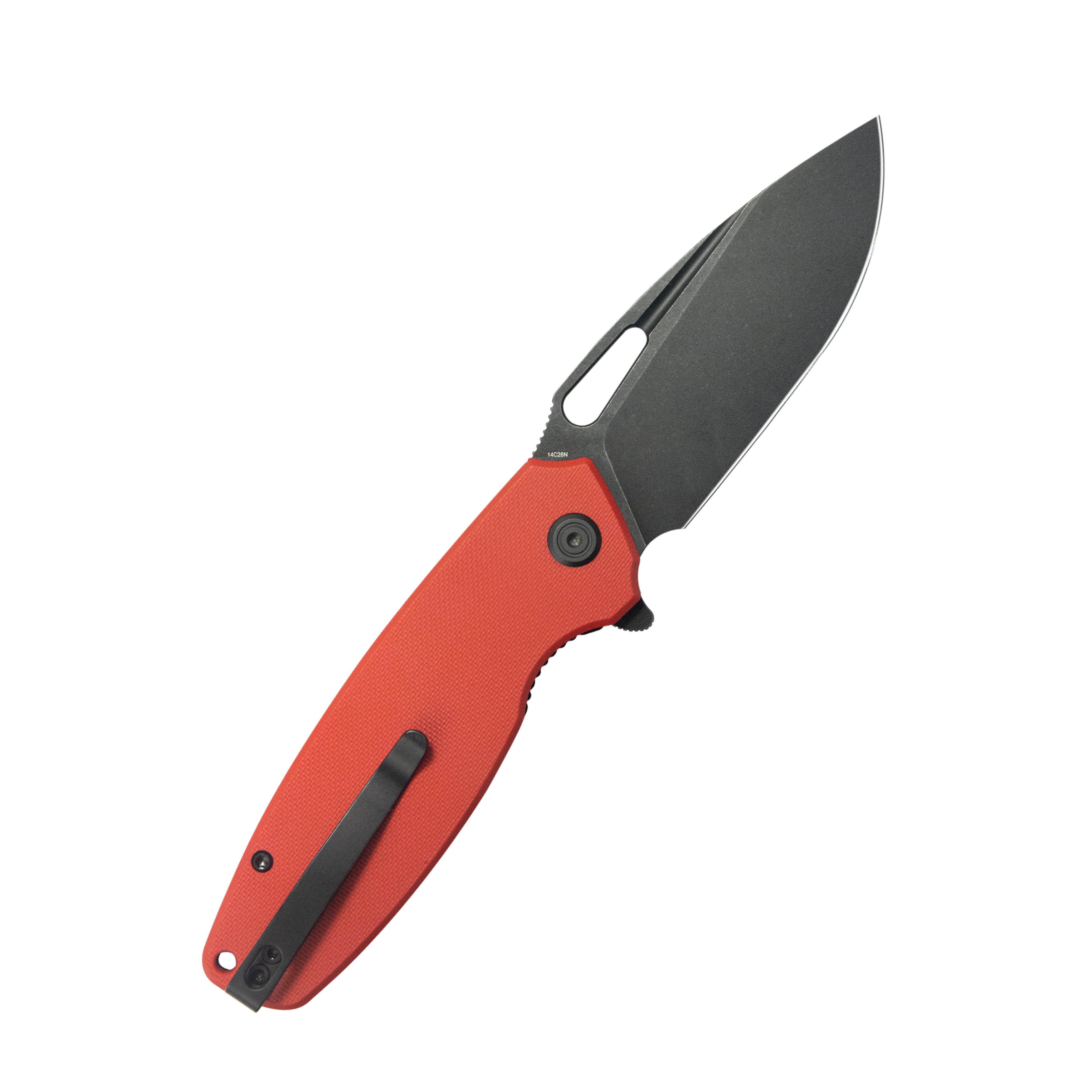 Tityus Liner Lock Flipper Folding Knife Red Handle 3.39" Blackwash 14C28N KU322Y