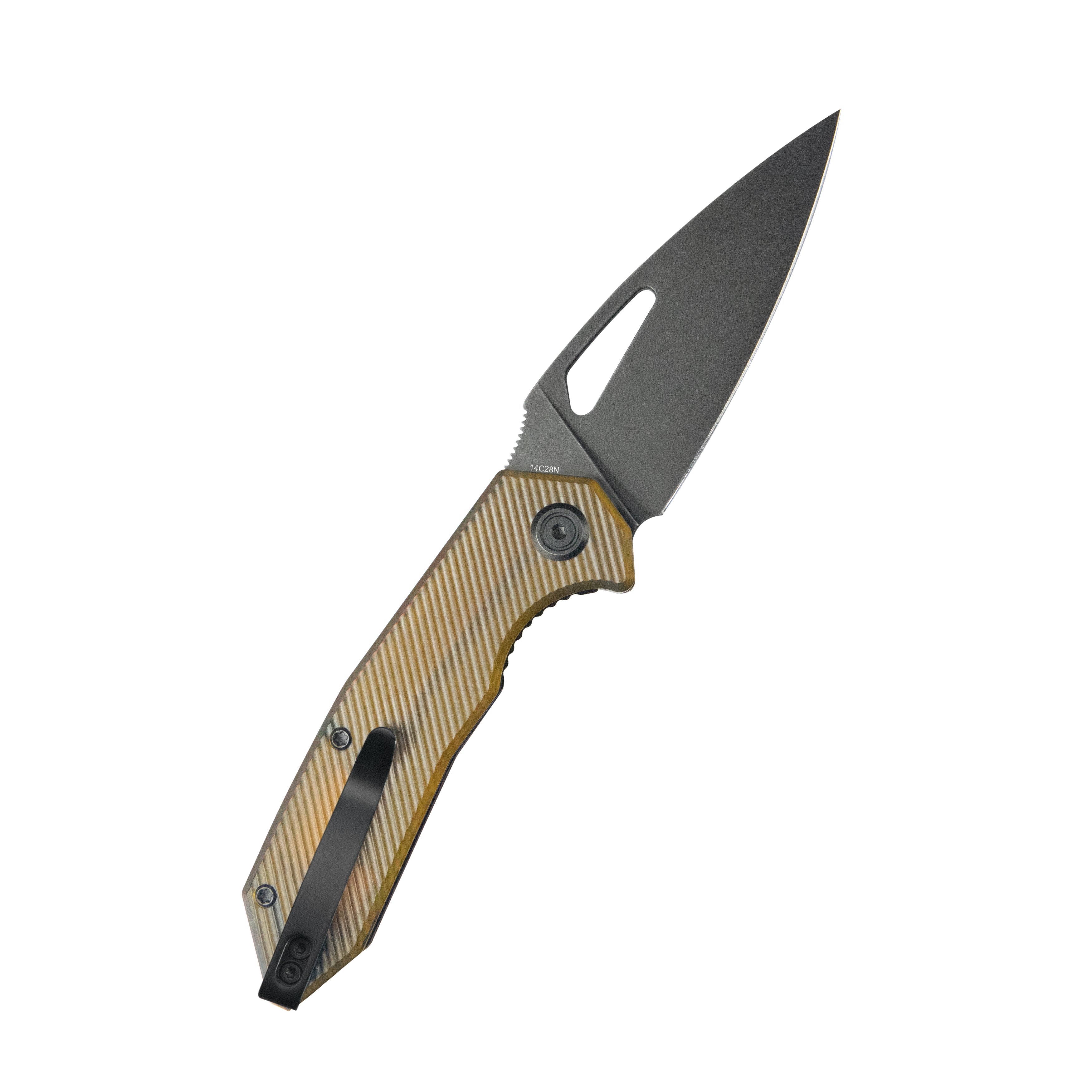 Kubey Coeus Liner Lock Thumb Open Folding Knife Ultem Handle Kitchen knives 3.11" Blackwash 14C28N KU122T