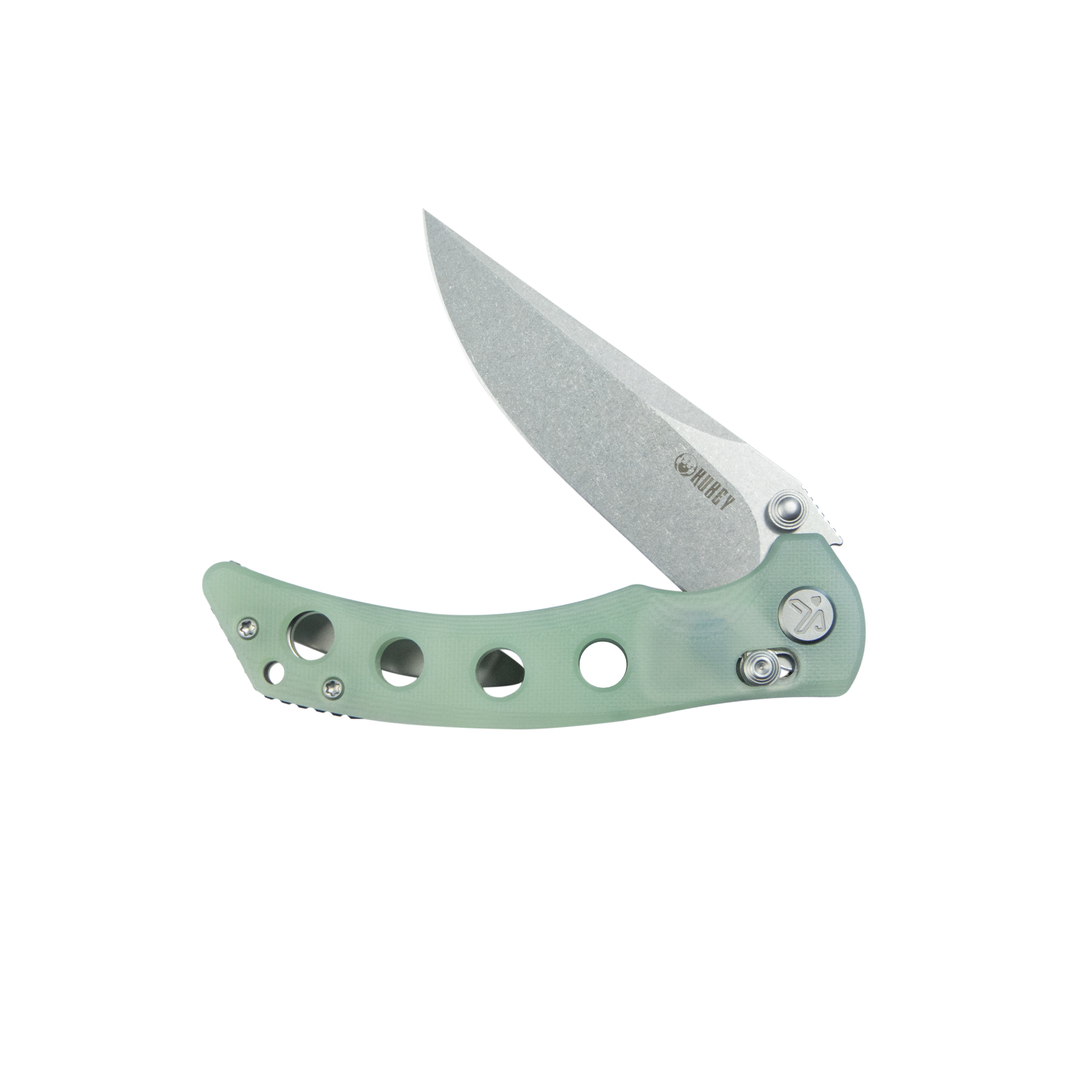 Kubey Hound Crossbar Lock Folding Pocket Knife Jade G-10 Handle 3.43" Stonewash 14C28N Blade KU172G