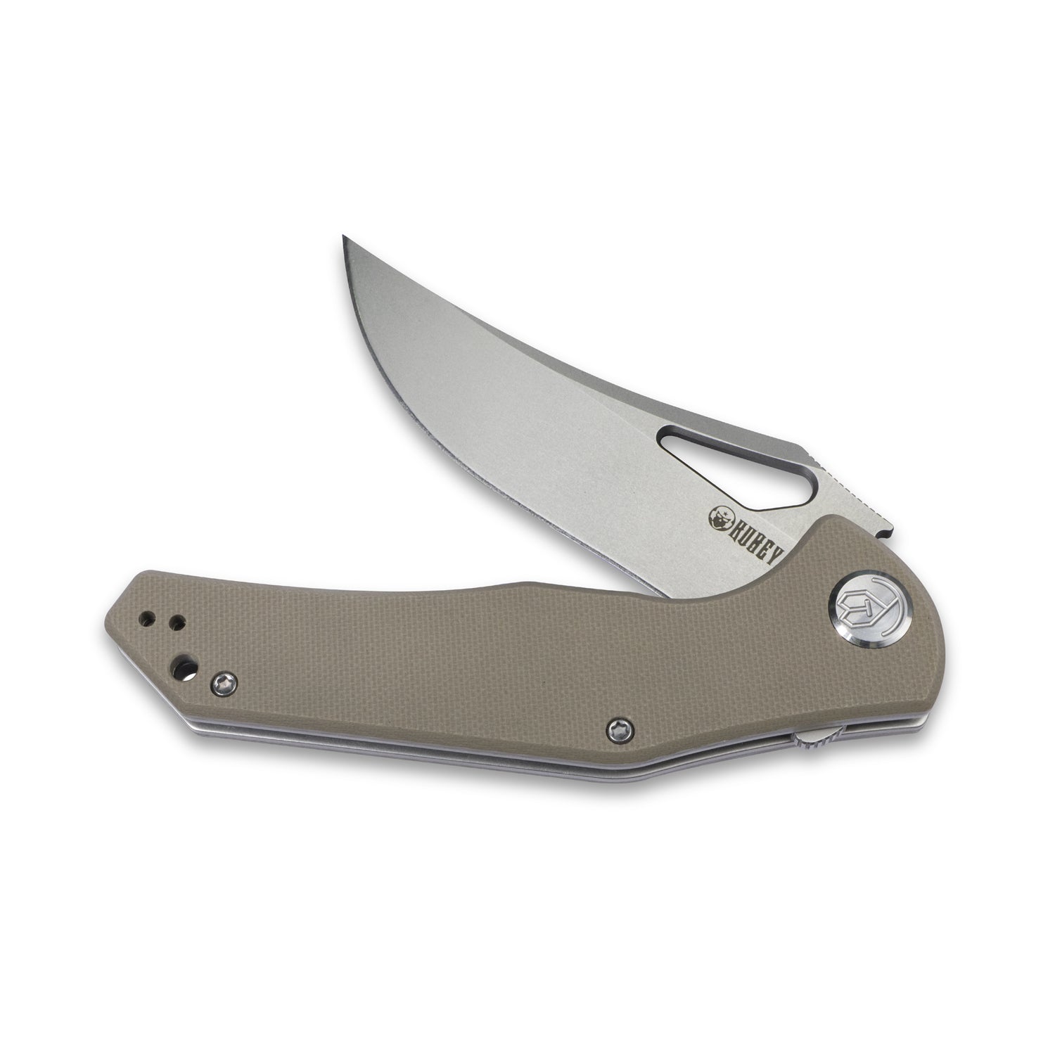 Kubey Phemius Liner Lock Folding Pocket Knife Tan G10 Handle 3.66" Bead Blasted D2 KU149B