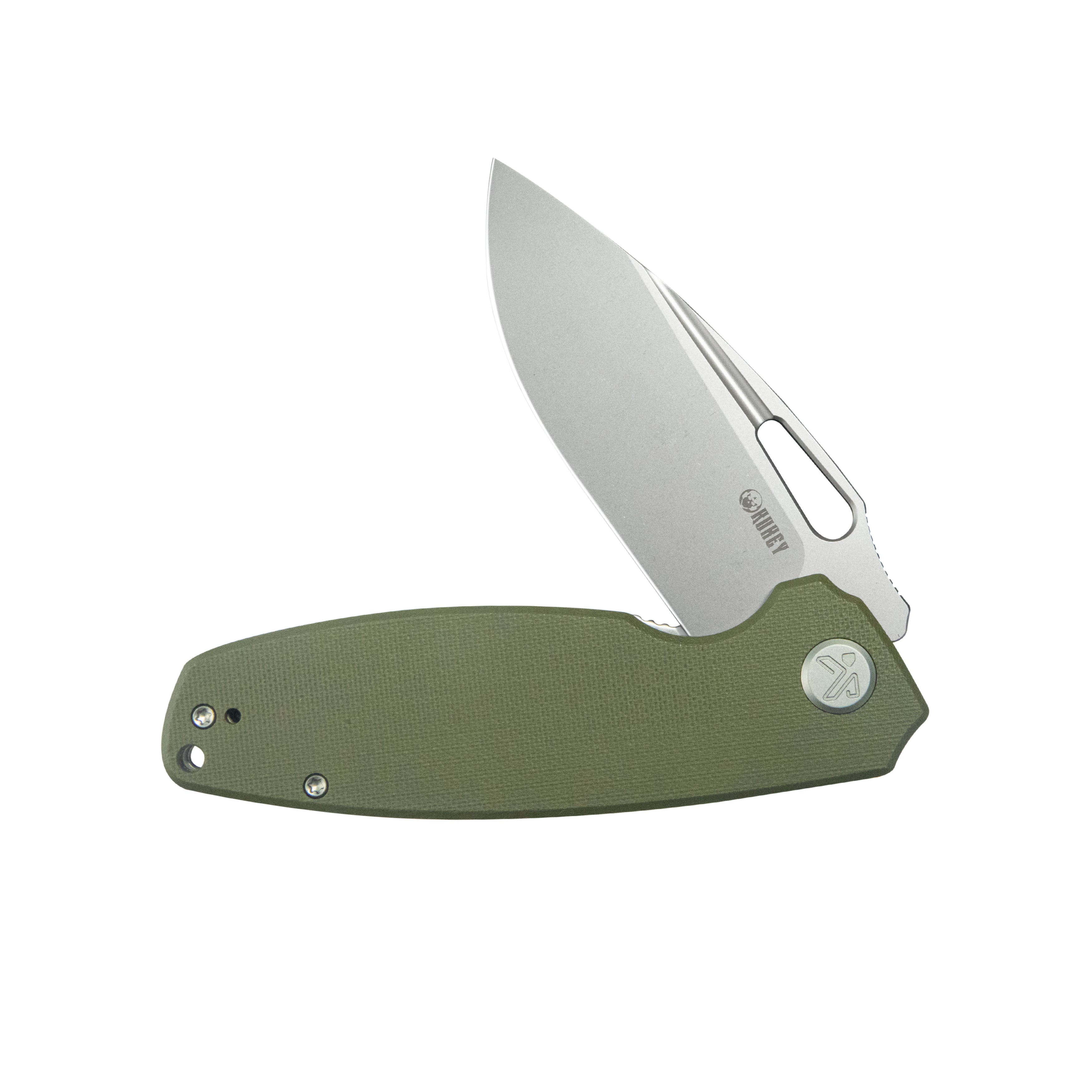 Kubey Tityus Liner Lock Flipper Folding Knife Green G10 Handle 3.39" Beadblast 14C28N KU322P