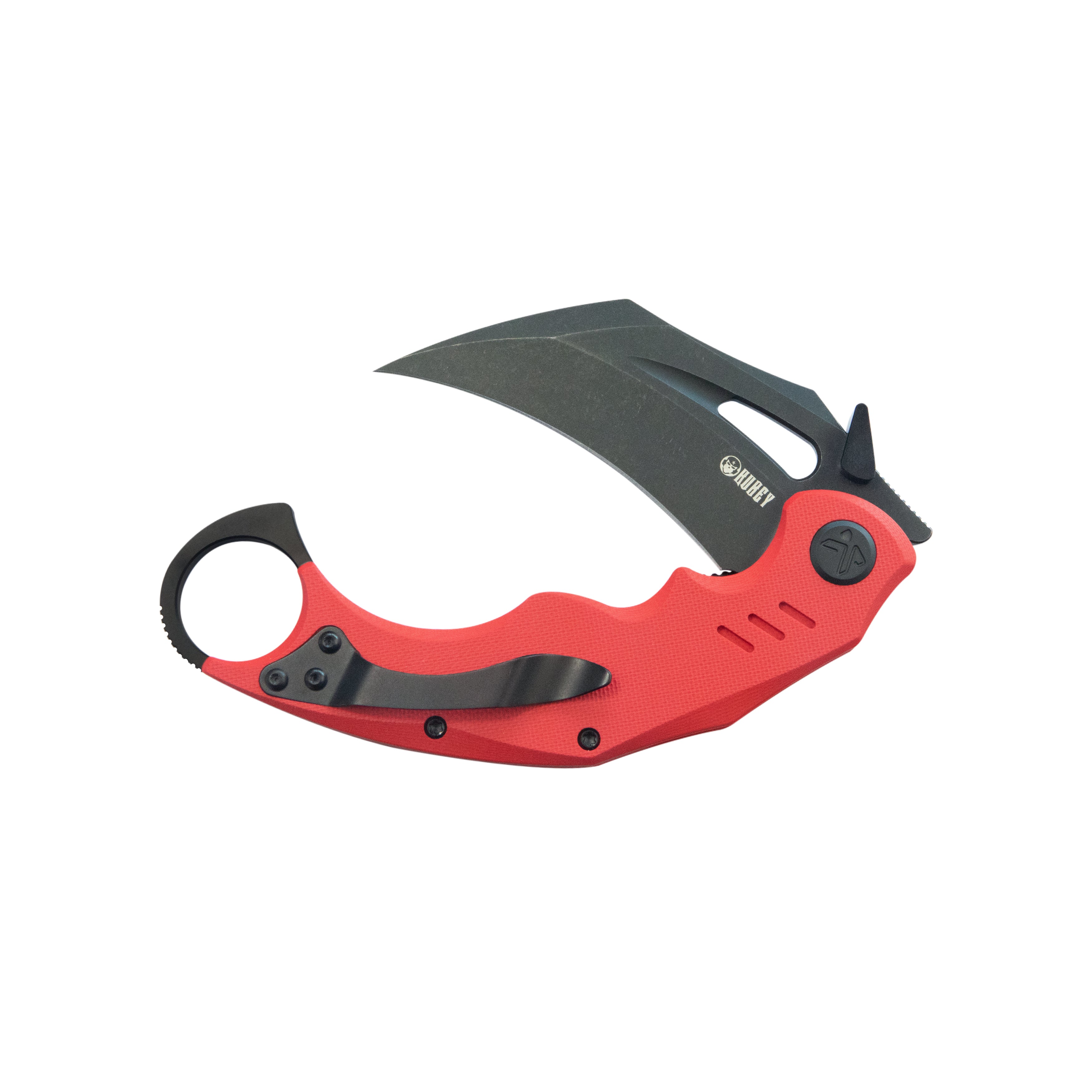 Kubey Wrath Karambit Folding Knife Red G-10 Handle 2.68" Blackwash 14C28N Blade KU261H