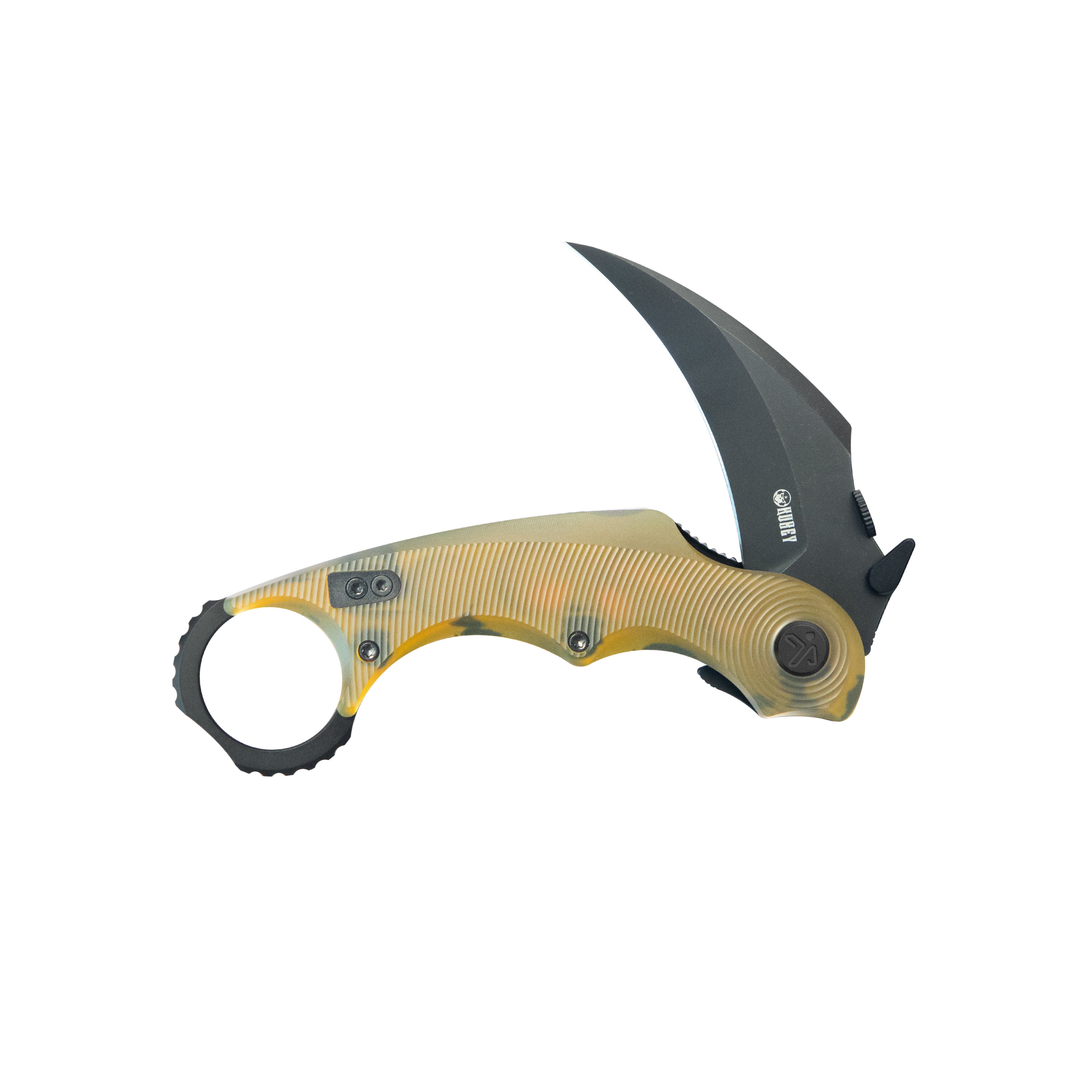 Kubey Rogue Pikal Karambit Folding Knife Ultem Handle 2.91" Blackwash 14C28N Blade KU298H