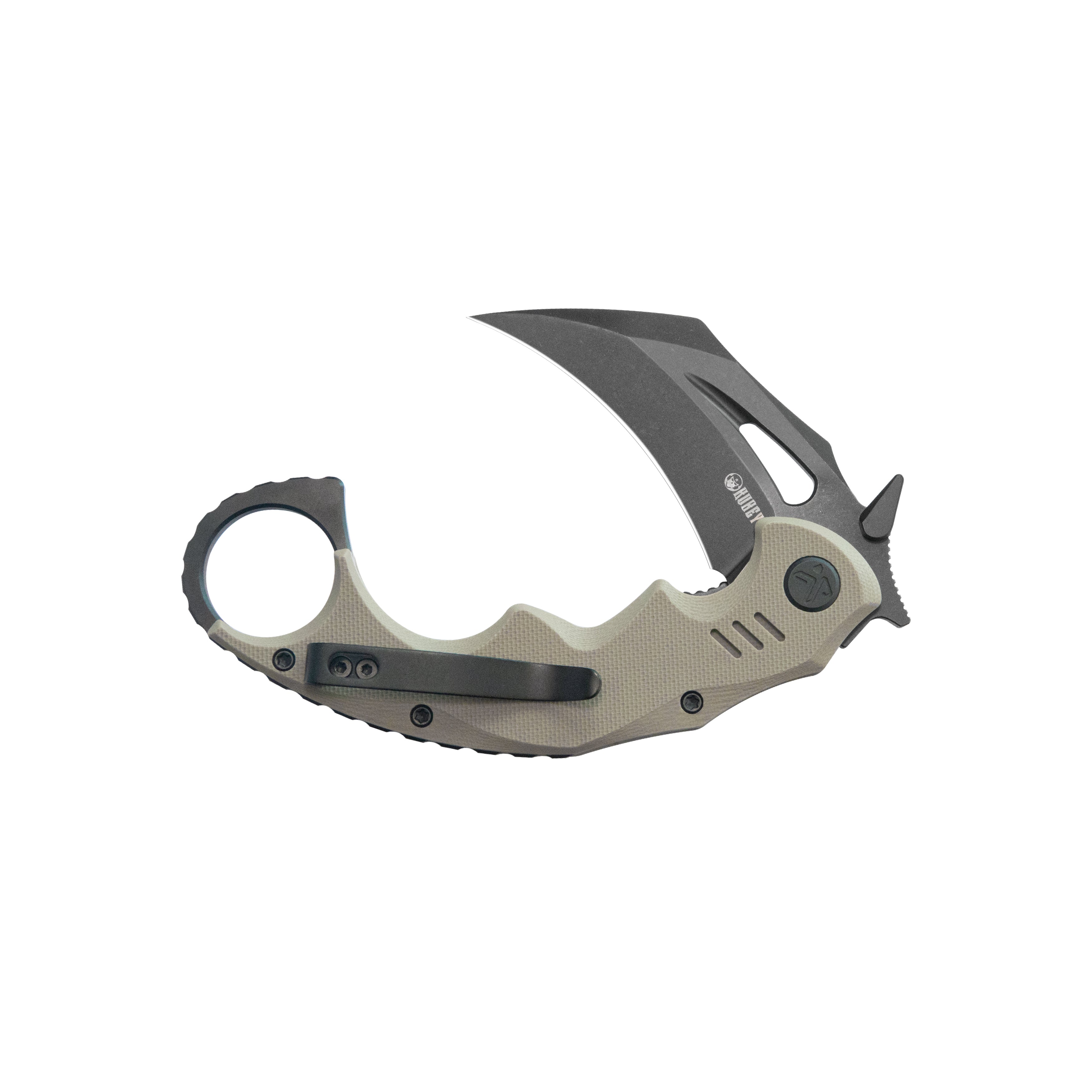 Kubey Mini Wrath Karambit Folding Knife Tan G-10 Handle 2.44" Blackwash 14C28N Blade KU262G