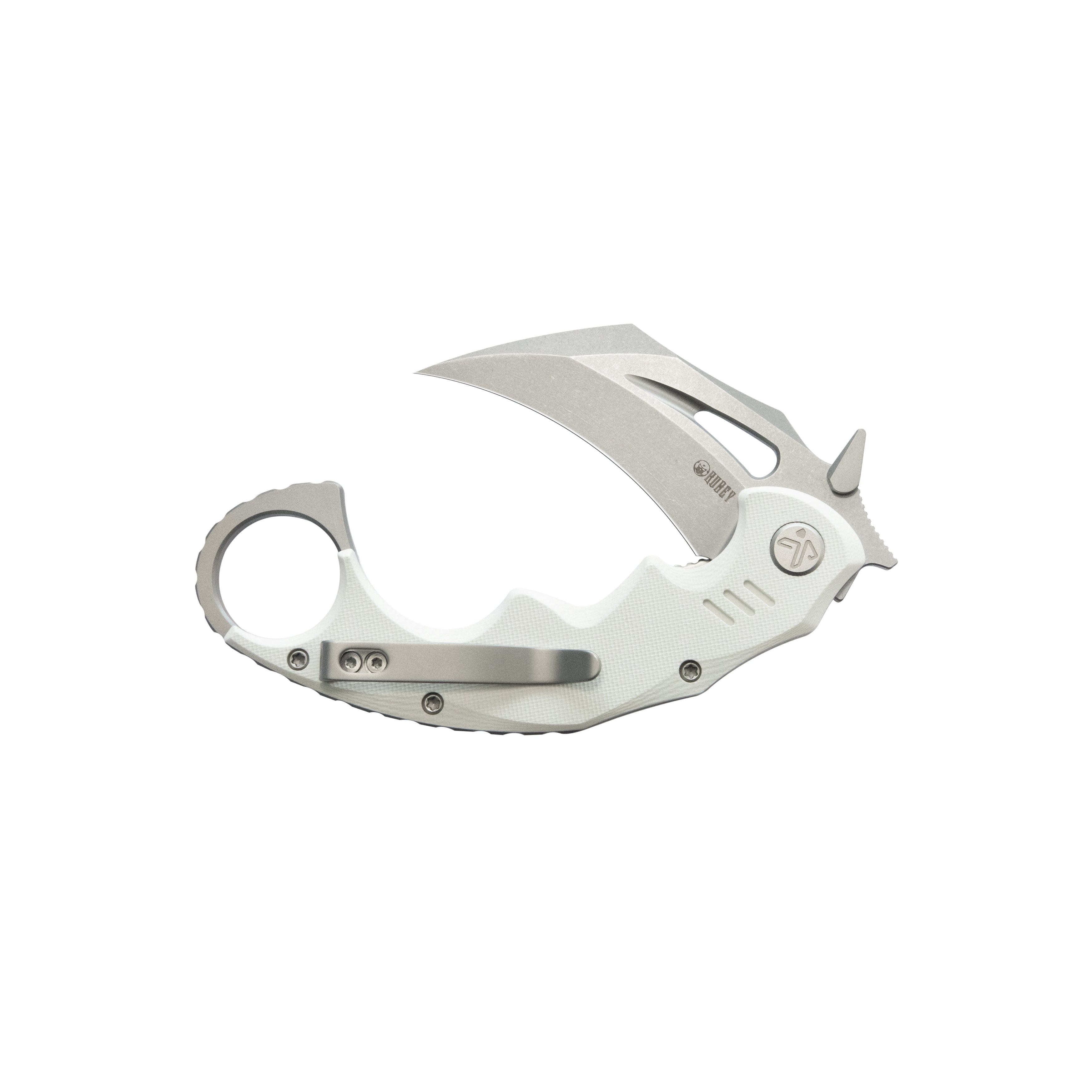 Kubey Mini Wrath Karambit Folding Knife White G-10 Handle 2.44" Beadblast 14C28N Blade KU262K
