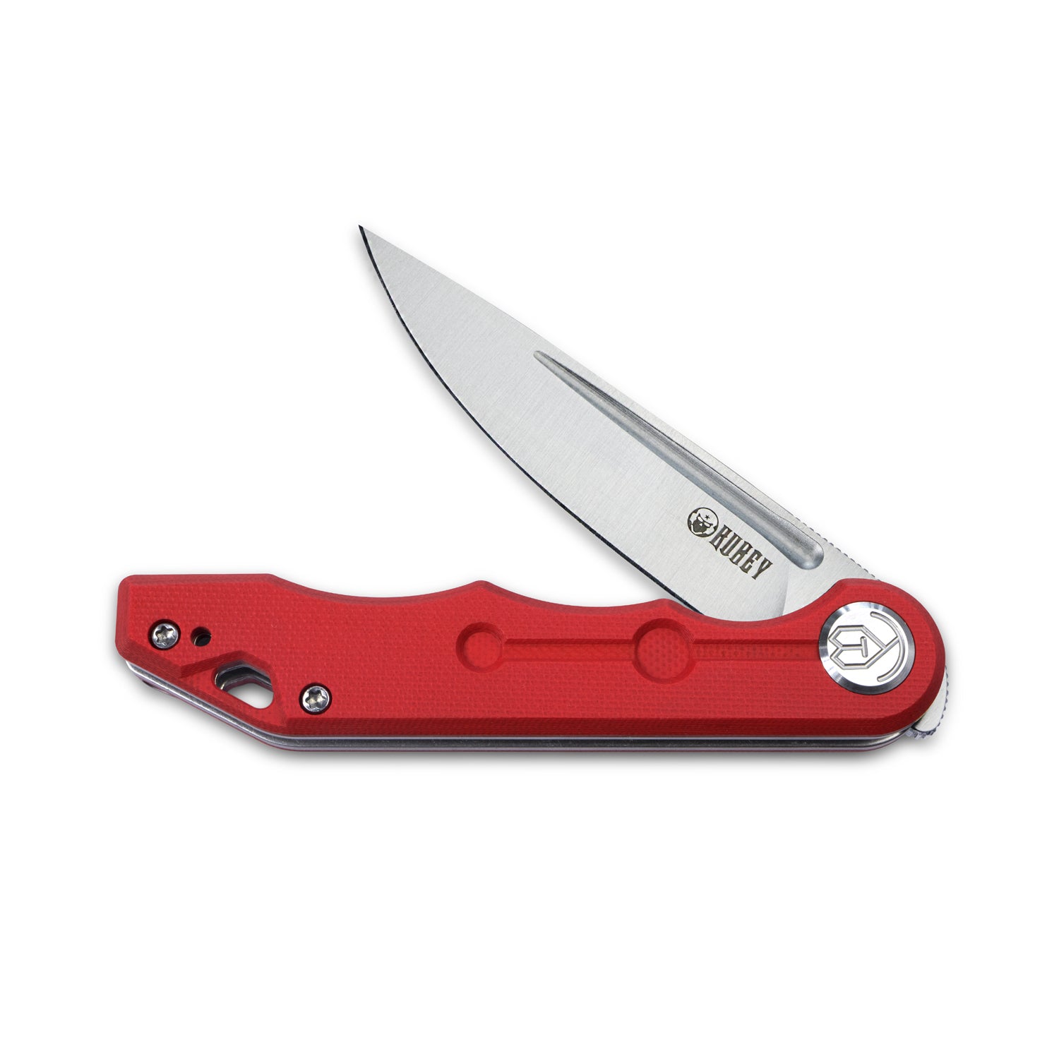 Kubey Mizo Liner Lock Front Flipper Folding Knife Red G10 Handle 3.15" Satin 14C28N KU2101C