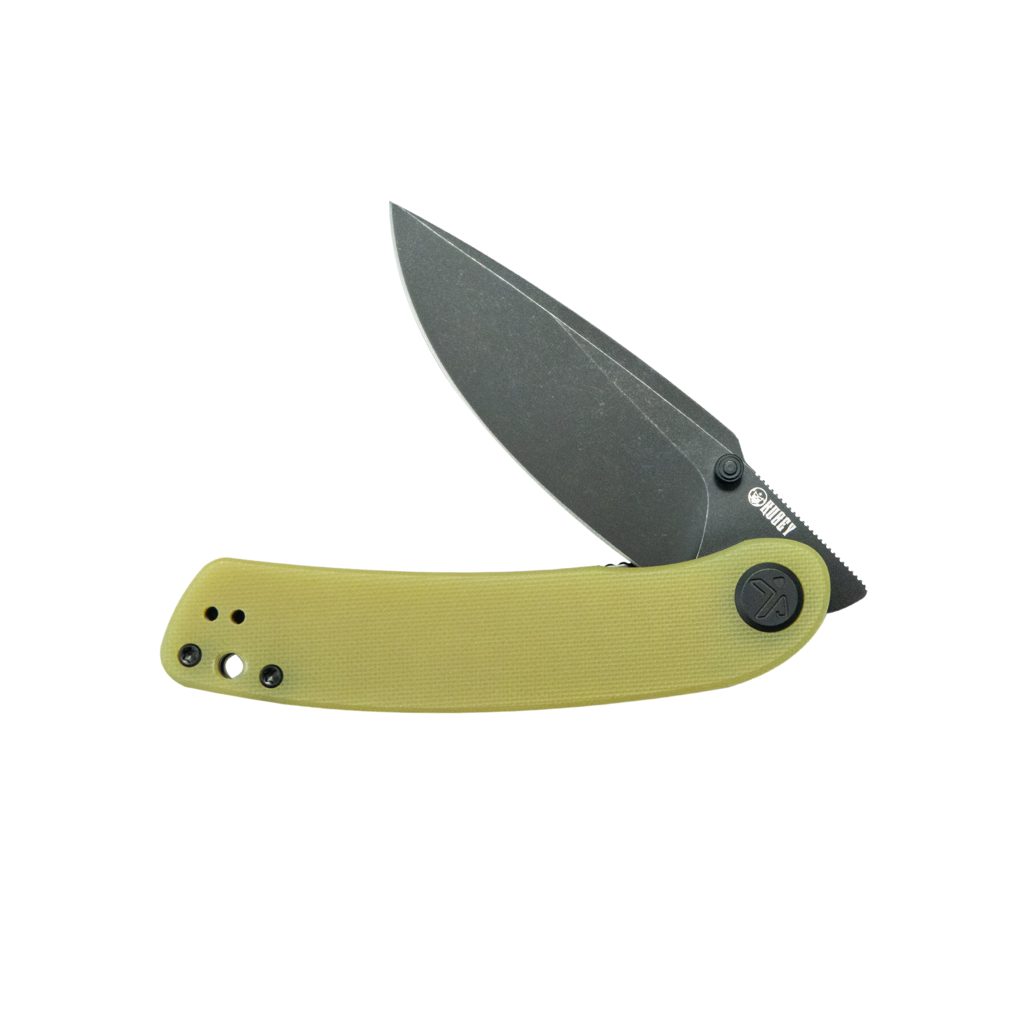 Kubey Momentum Liner Lock Folding Knife Translucent Yellow G10 Handle 3.43" Blackwash D2 KU344O