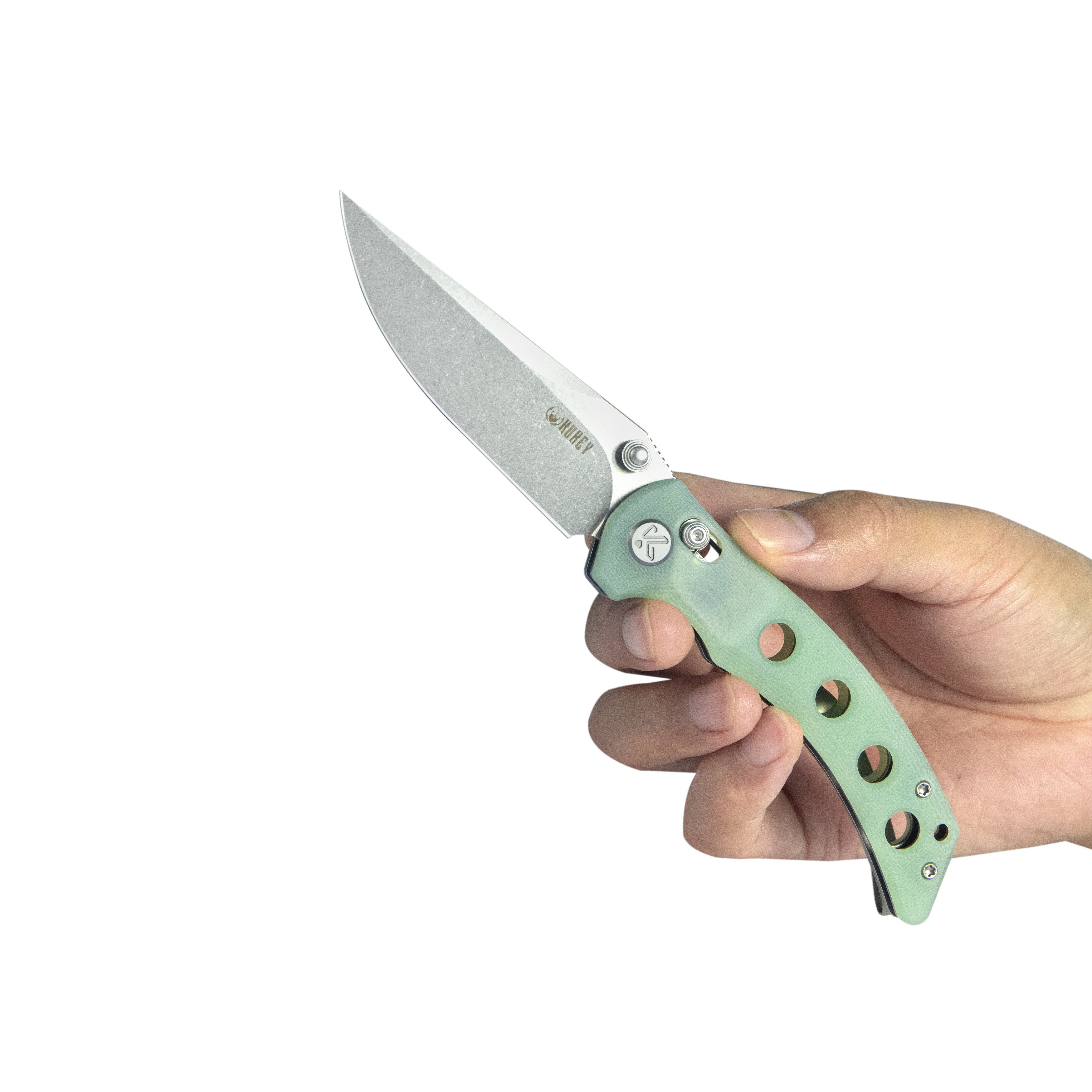 Kubey Hound Crossbar Lock Folding Pocket Knife Jade G-10 Handle 3.43" Stonewash 14C28N Blade KU172G