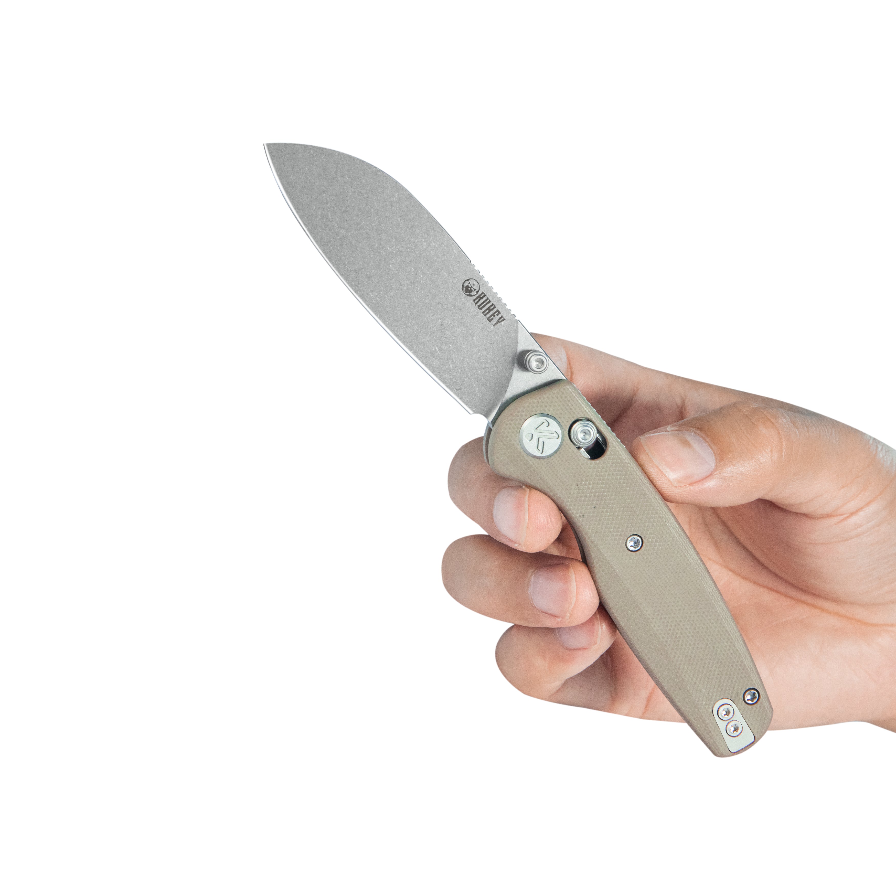 Kubey Breeze Every Carry Pocket Knife Crossbar Lock Tan G10 Handle 3.03" Stonewash 14C28N Blade KU288C