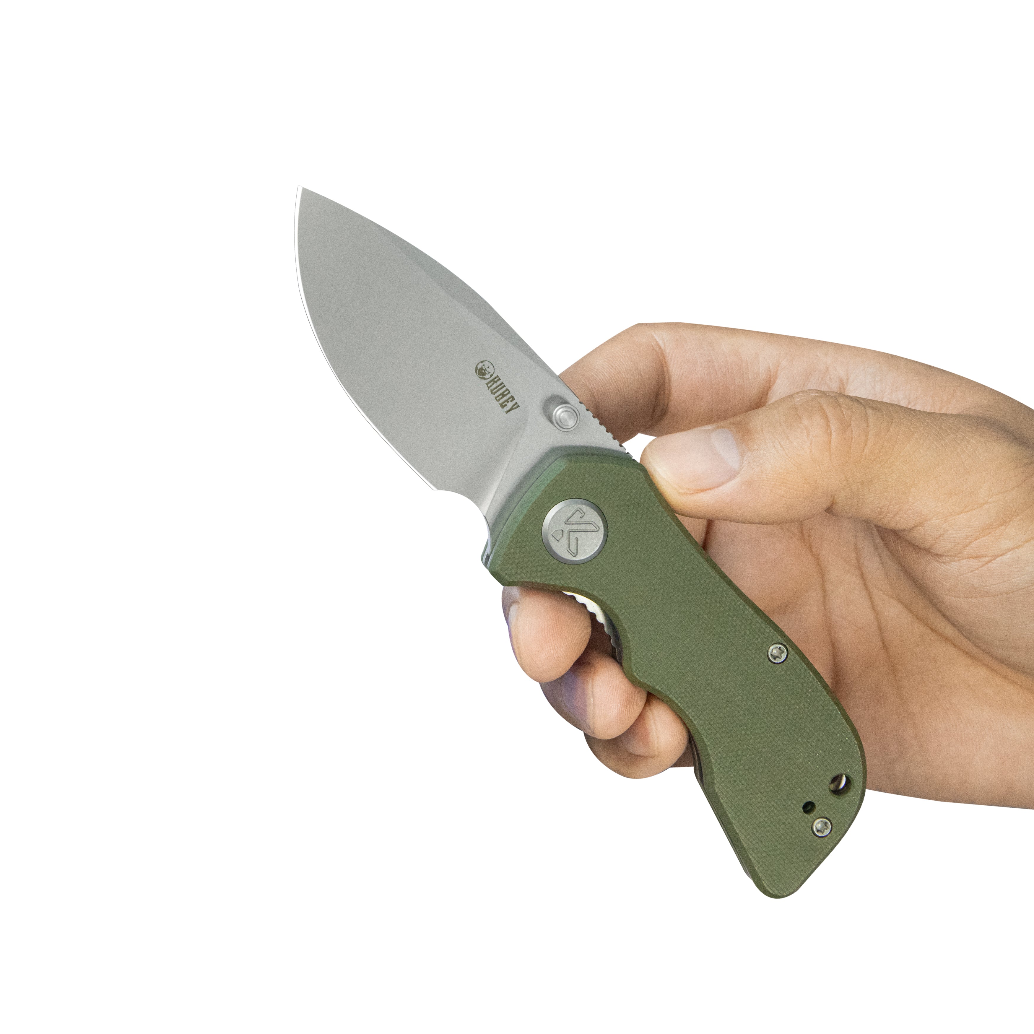 Kubey Karaji Liner Lock Dual Thumb Studs Open Folding Pocket Knife Green G-10 Handle 2.56" Beadblast 14C28N KU180S