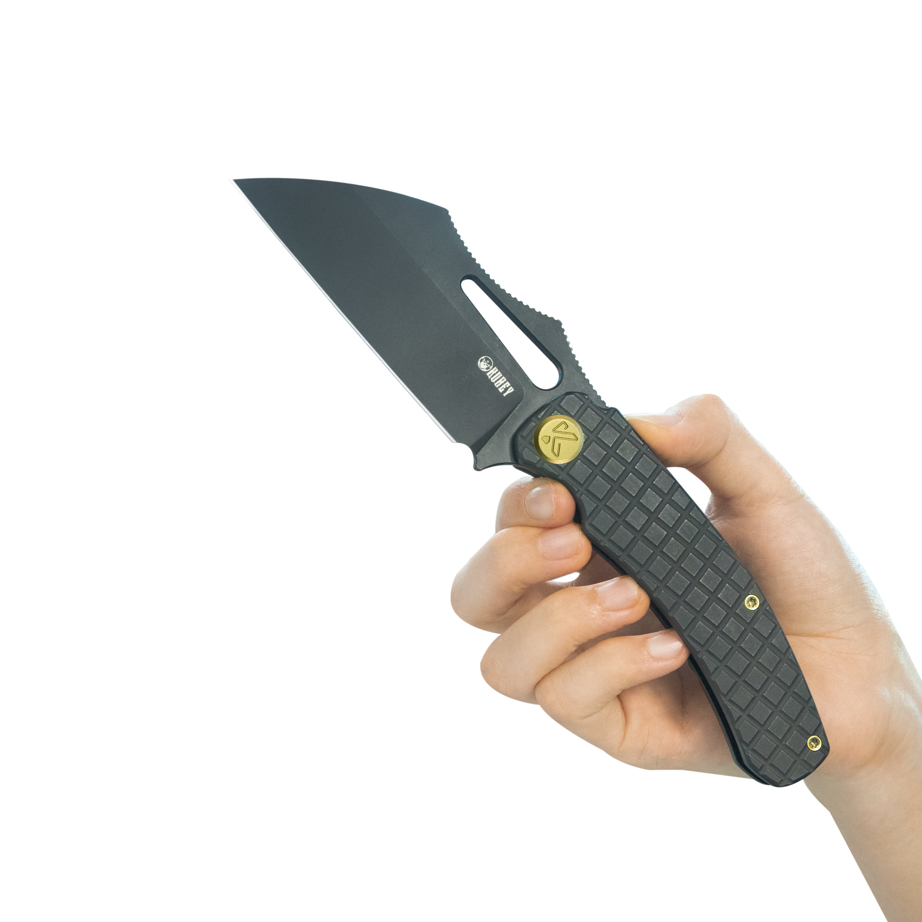 Kubey Sylow Folding Pocket Knife Black Darkwash Titanium Handle 3.46" Blackwash 14C28N Blade KU260D